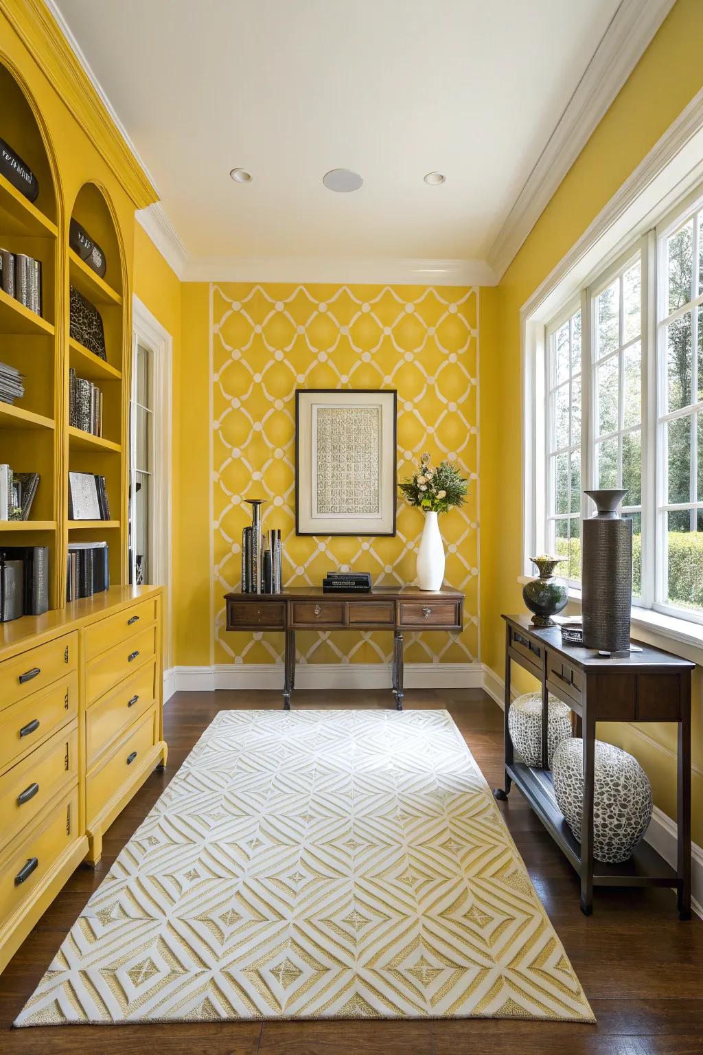 Geometric patterns add a modern touch, bringing balance and order to your workspace. 🔷 #GeometricDesign #HomeOffice