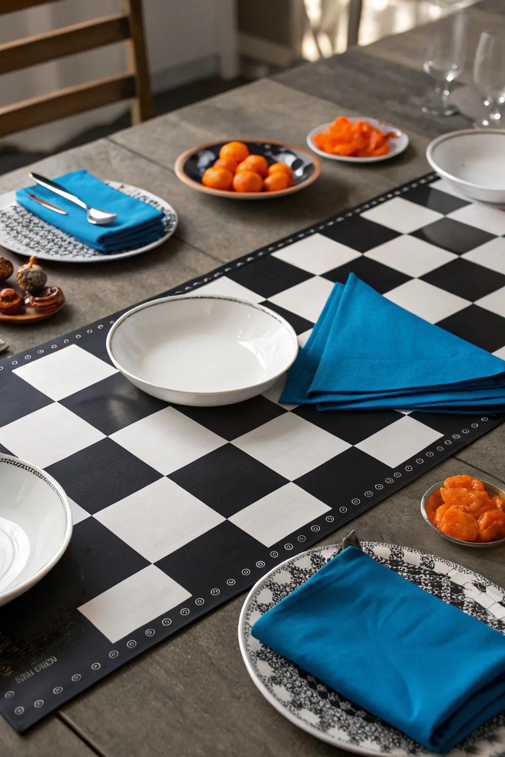 Add a playful touch with a checkerboard arrangement of plates on your table.