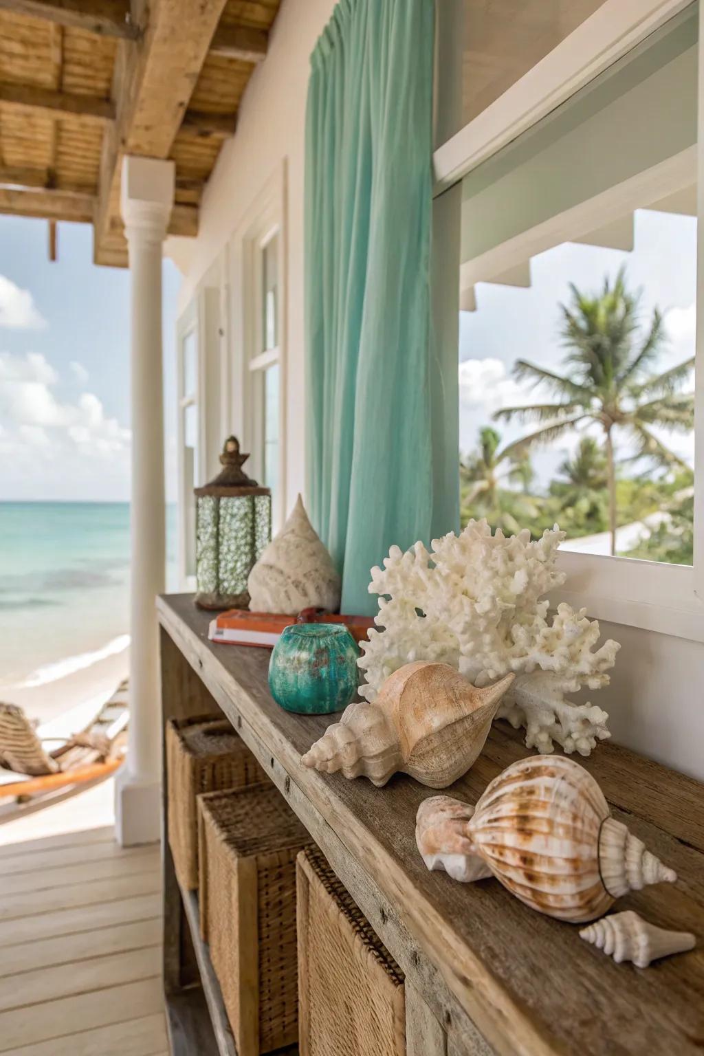 Natural coastal elements like shells and coral add texture and interest. 🐚🌊 #CoastalDecor #SeaTreasures