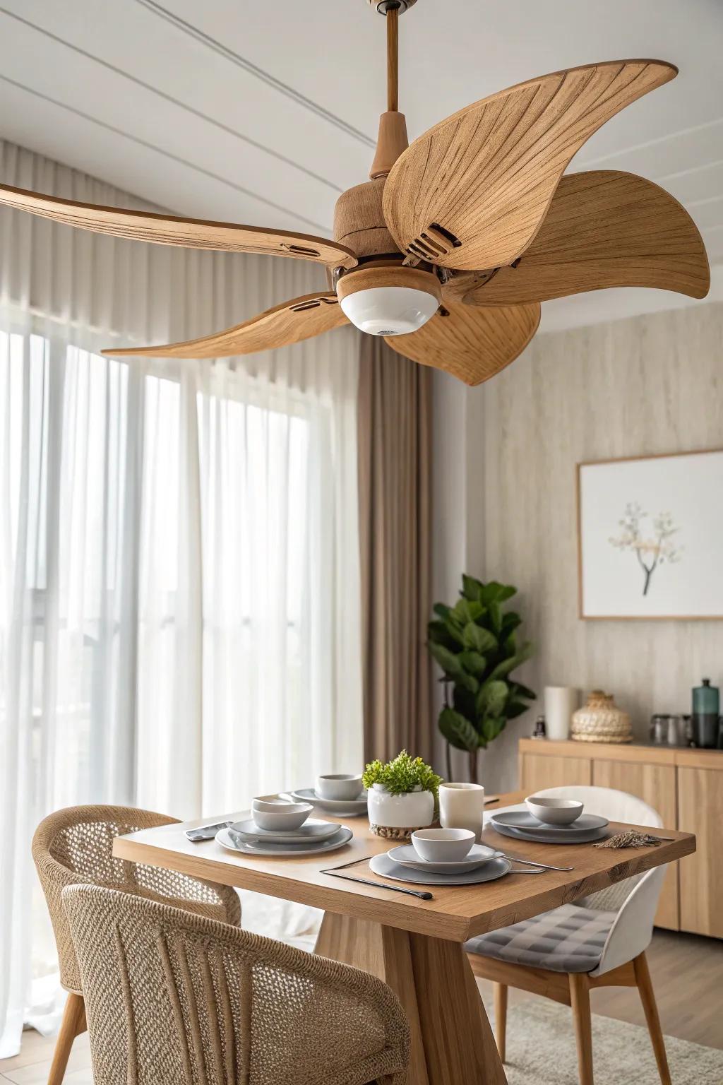 Ceiling art: Let an artistic ceiling fan be the conversation piece in your dining room.