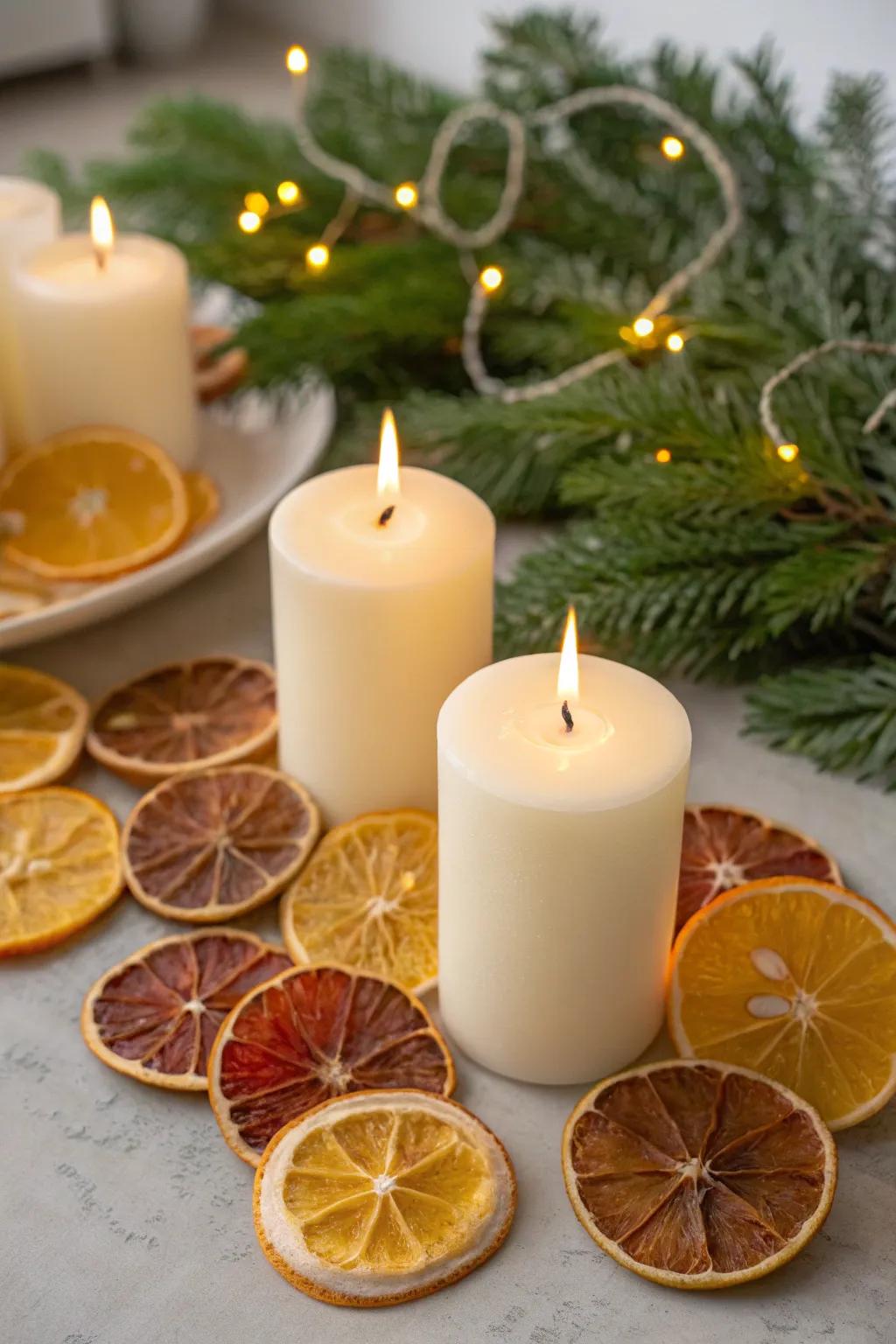 Freshen up your space with candles and the zesty aroma of dried citrus.