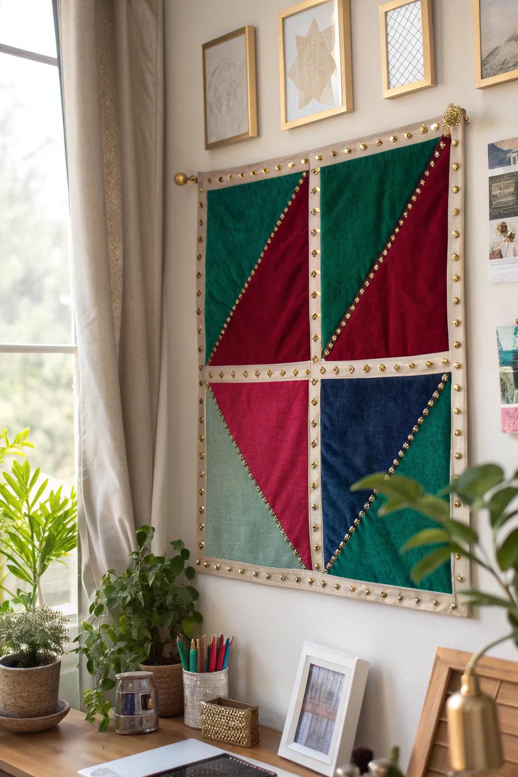 Get creative with color-blocking for a bold and artistic bulletin board design.