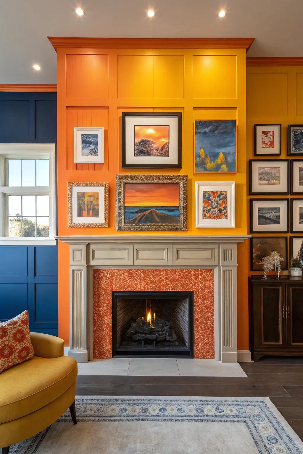 Make your fireplace a focal point with a curated gallery wall of art.