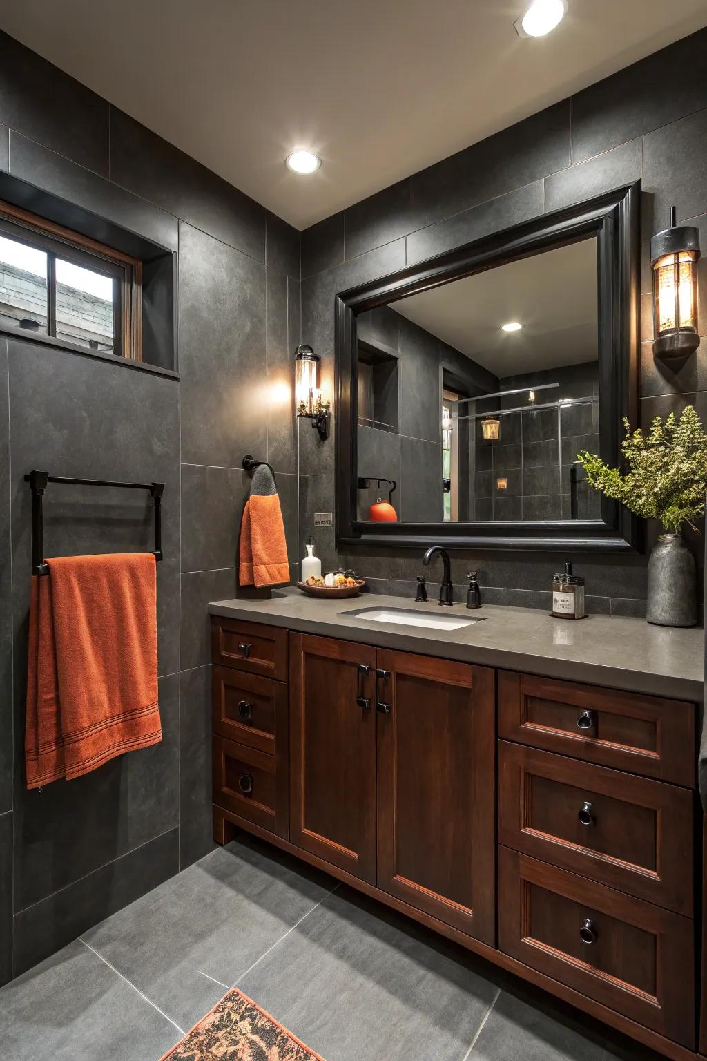 Add sophistication with bold black accents in a minimalist setting.