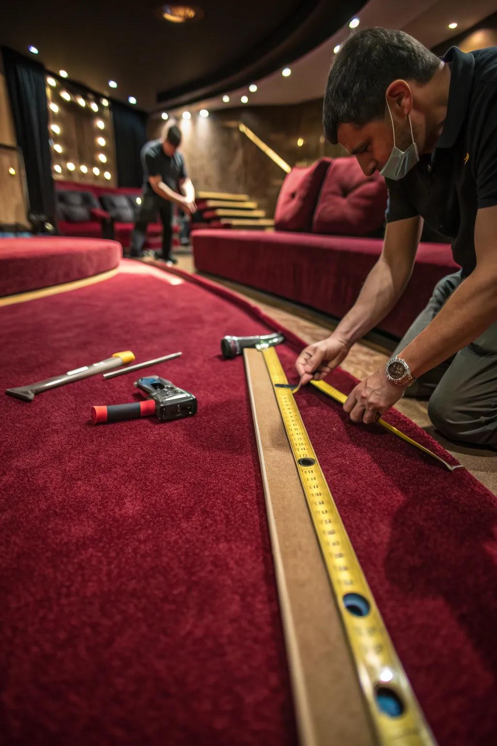 Embrace the satisfaction of a DIY project with carpet installations that showcase your personal touch. 🔨🎬 #DIYHomeTheater #CreativeProjects