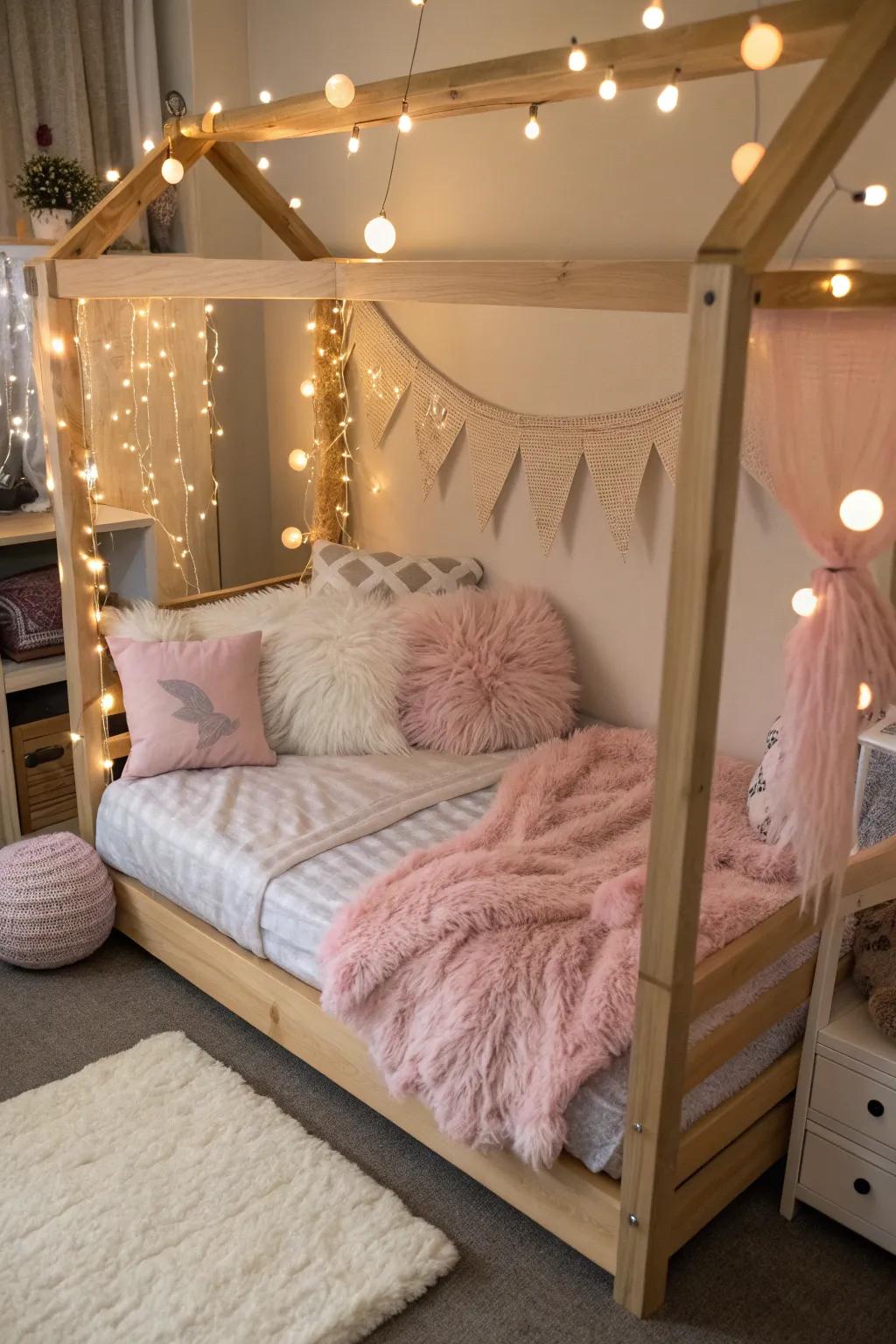 Light up the night with magical glow-in-the-dark accents on the kura bed.