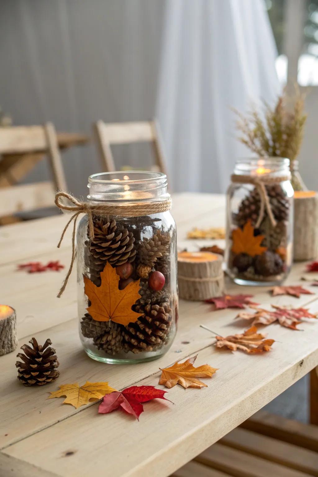 Celebrate the season by incorporating natural elements into your mason jar decor, adding warmth and character.