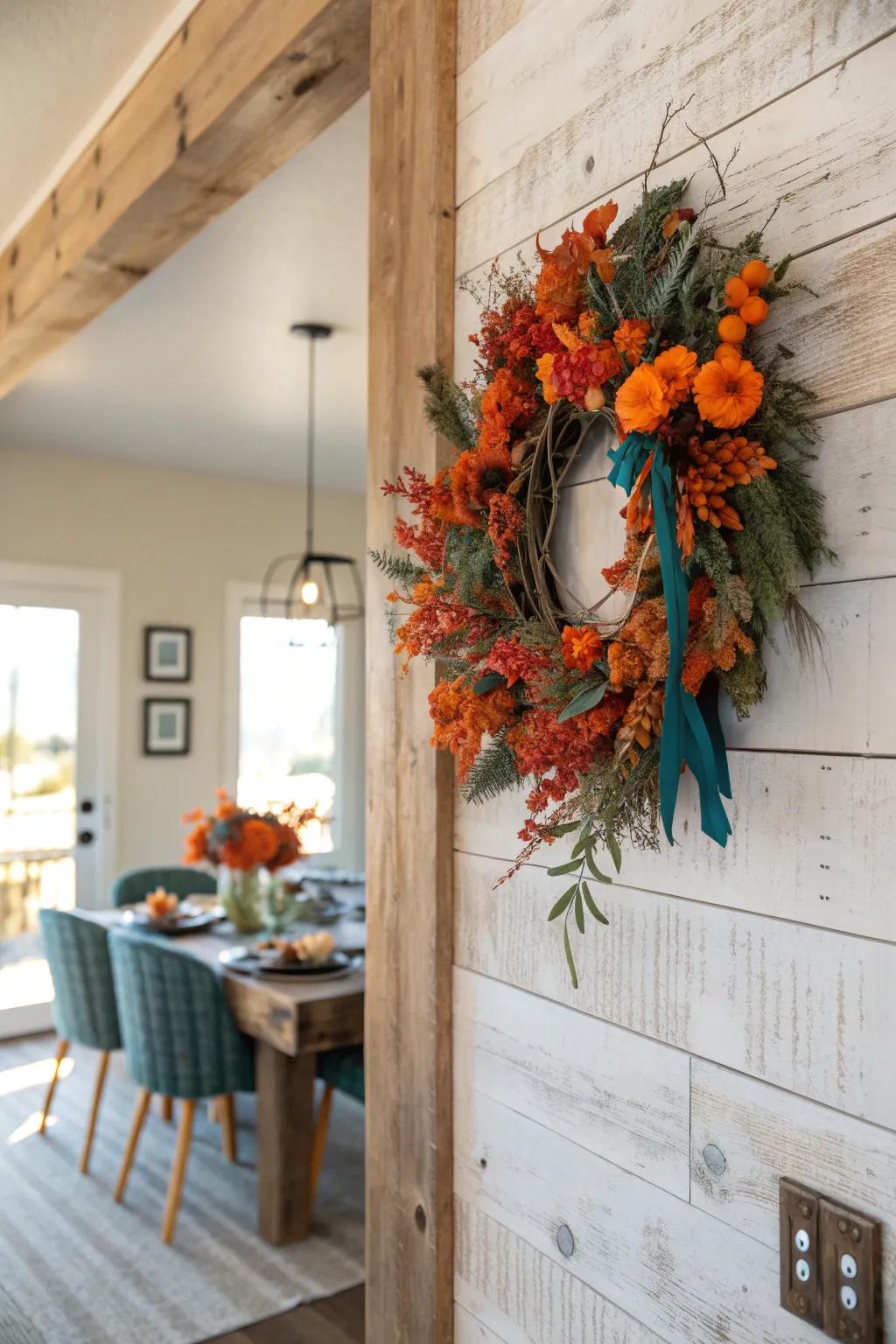 Seasonal wreaths add a touch of nature, beautifully changing with each season. 🍂 #SeasonalDecor #Wreaths #HomeStyle