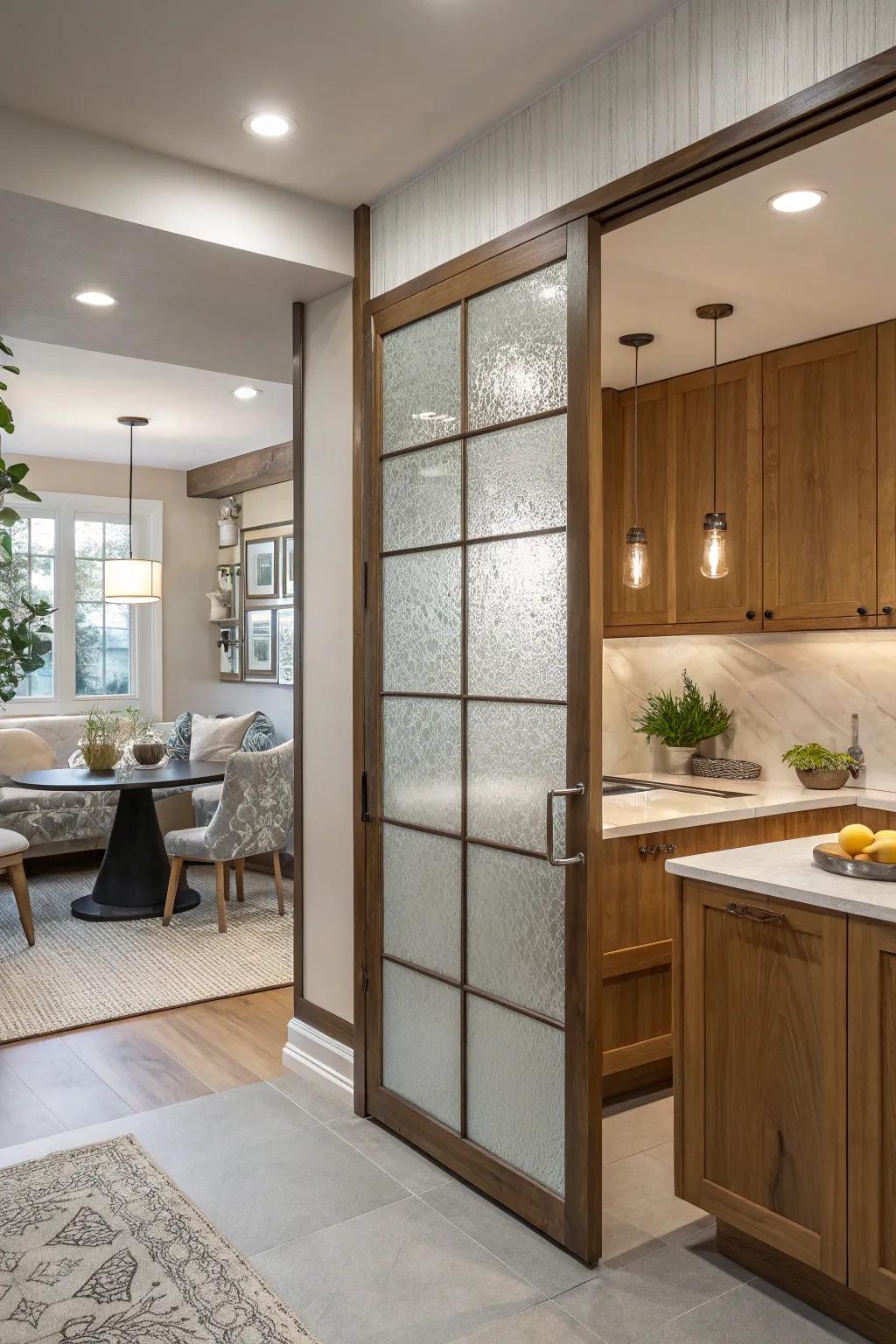 Maintain privacy with frosted glass while keeping your space bright and airy. #FrostedGlass #BrightSpaces