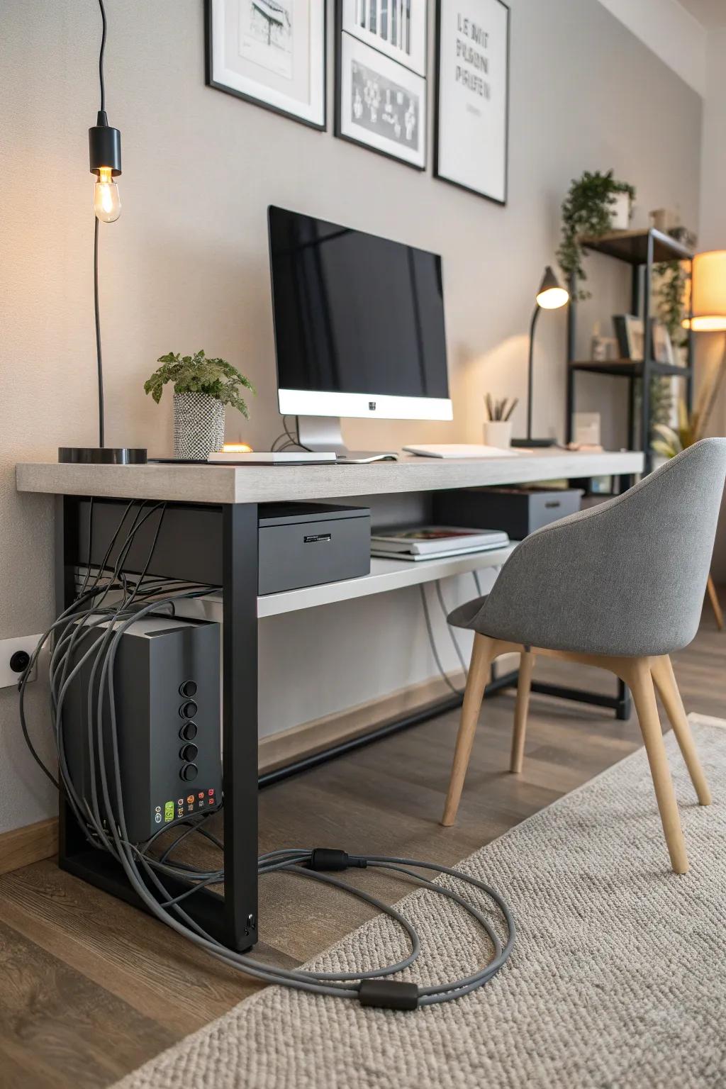 Efficient cable management keeps your workspace neat and safe.