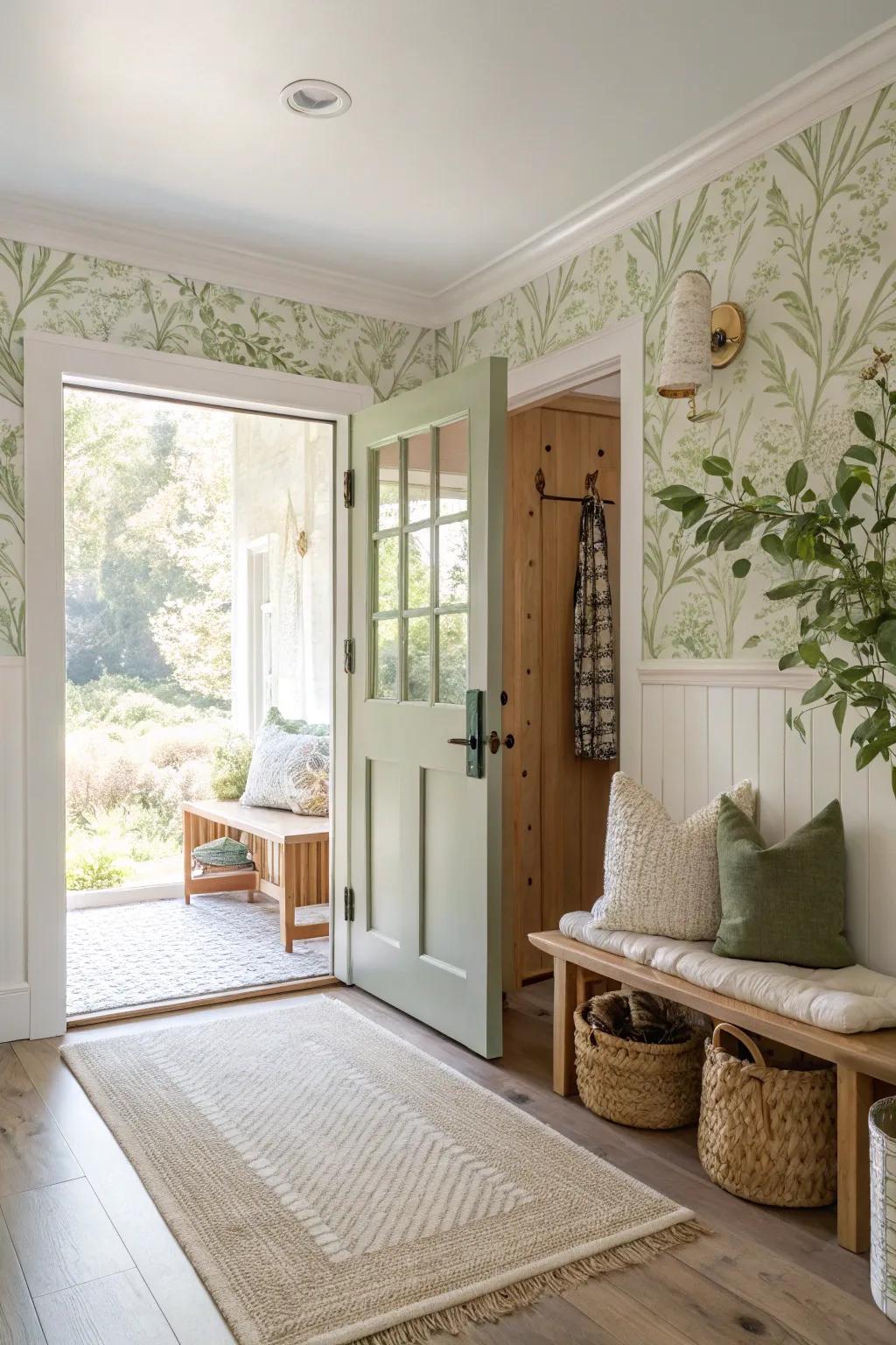 Wallpaper brings character and definition to your entryway, making it stand out. 🌟 #Wallpaper #HomeDecor