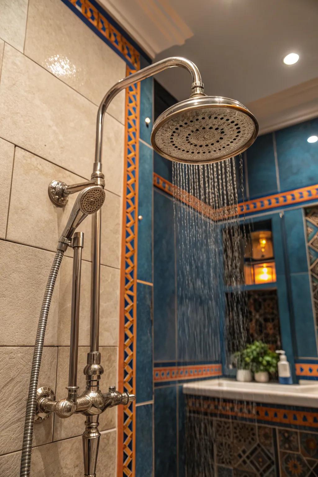 Enhance your shower's elegance with exquisite hardware that exudes sophistication.