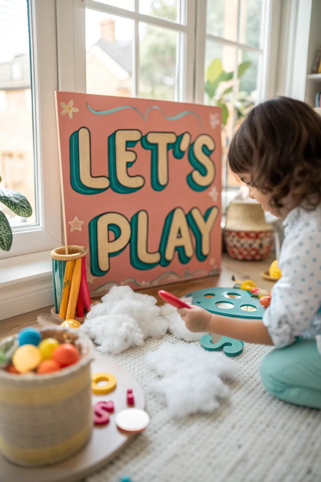 Ignite creativity with whimsical signs in your child's playroom.