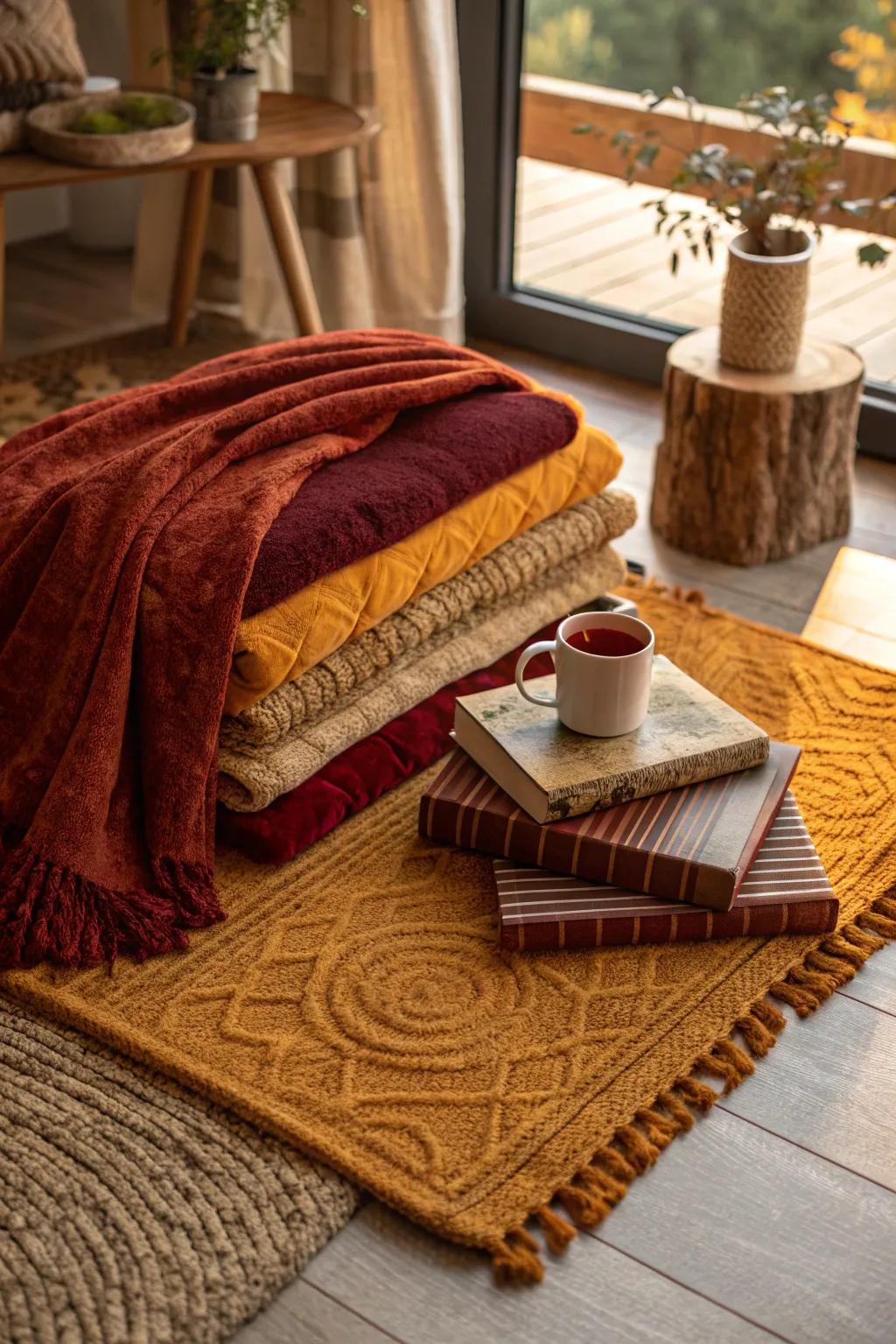 Cozy up your space with layered rugs that add warmth and style for autumn.