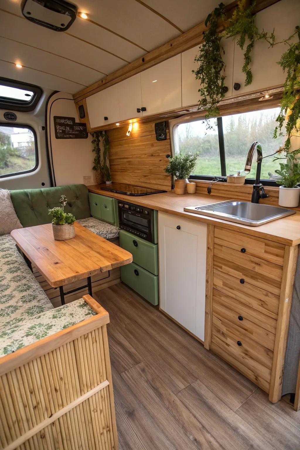 Choose eco-friendly materials that are both stylish and sustainable. #EcoDesign #VanLife