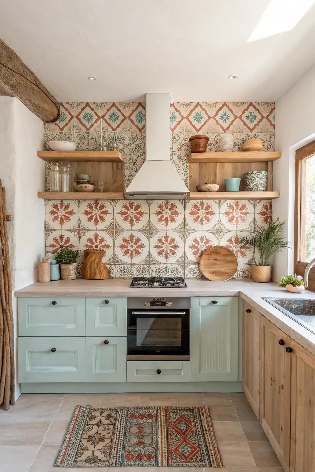 Transform your kitchen with a boho-inspired backsplash that adds color and character. 🎨 #TileArt #BohoDream