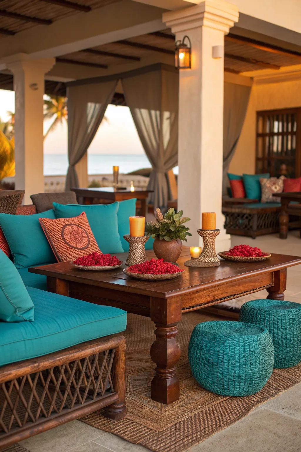 Rich mahogany furniture adds elegance and depth to your space.