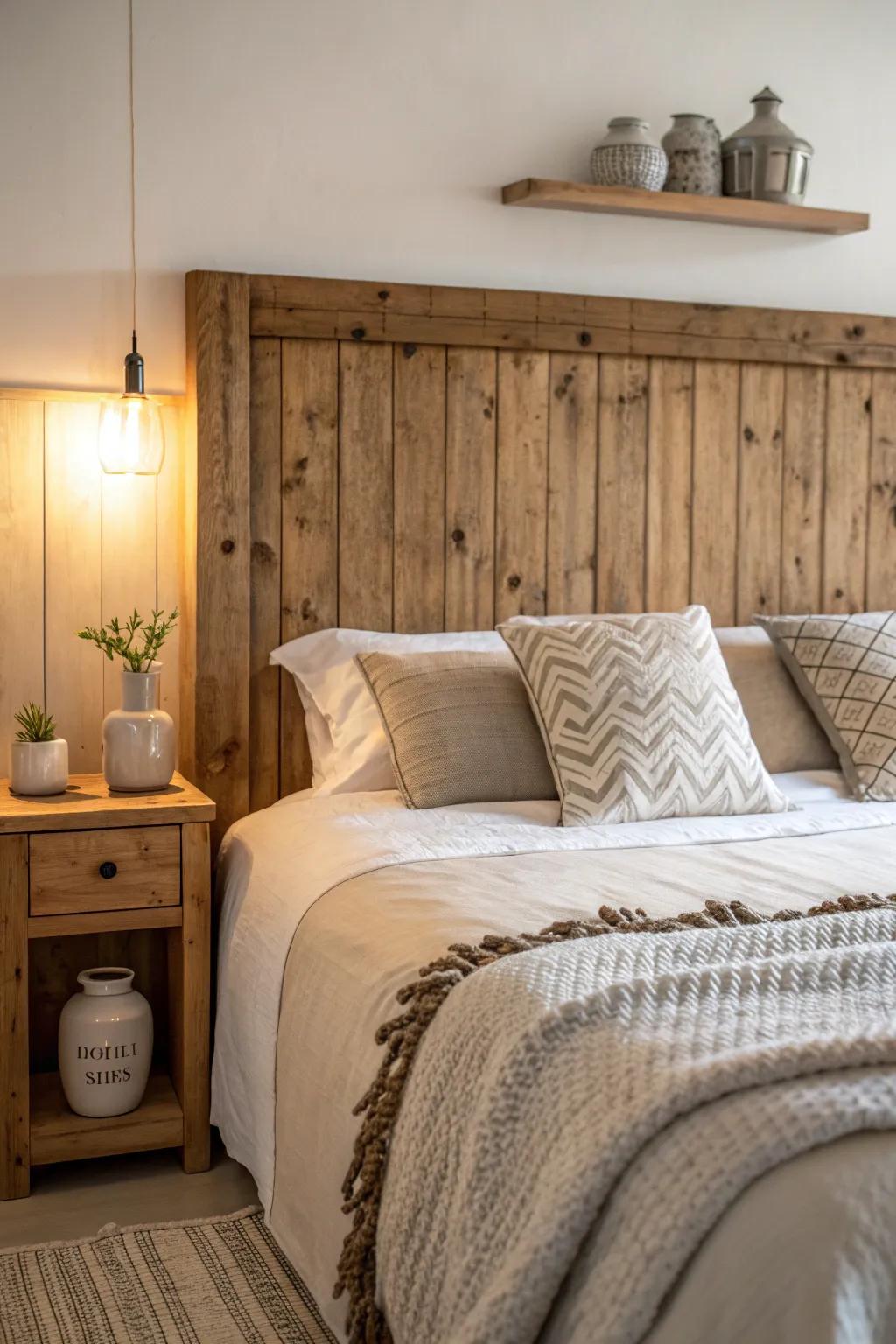 Transform your bedroom with a unique headboard that makes a statement. 🛏️ #DIYHeadboard #BedroomDecor #RusticCharm