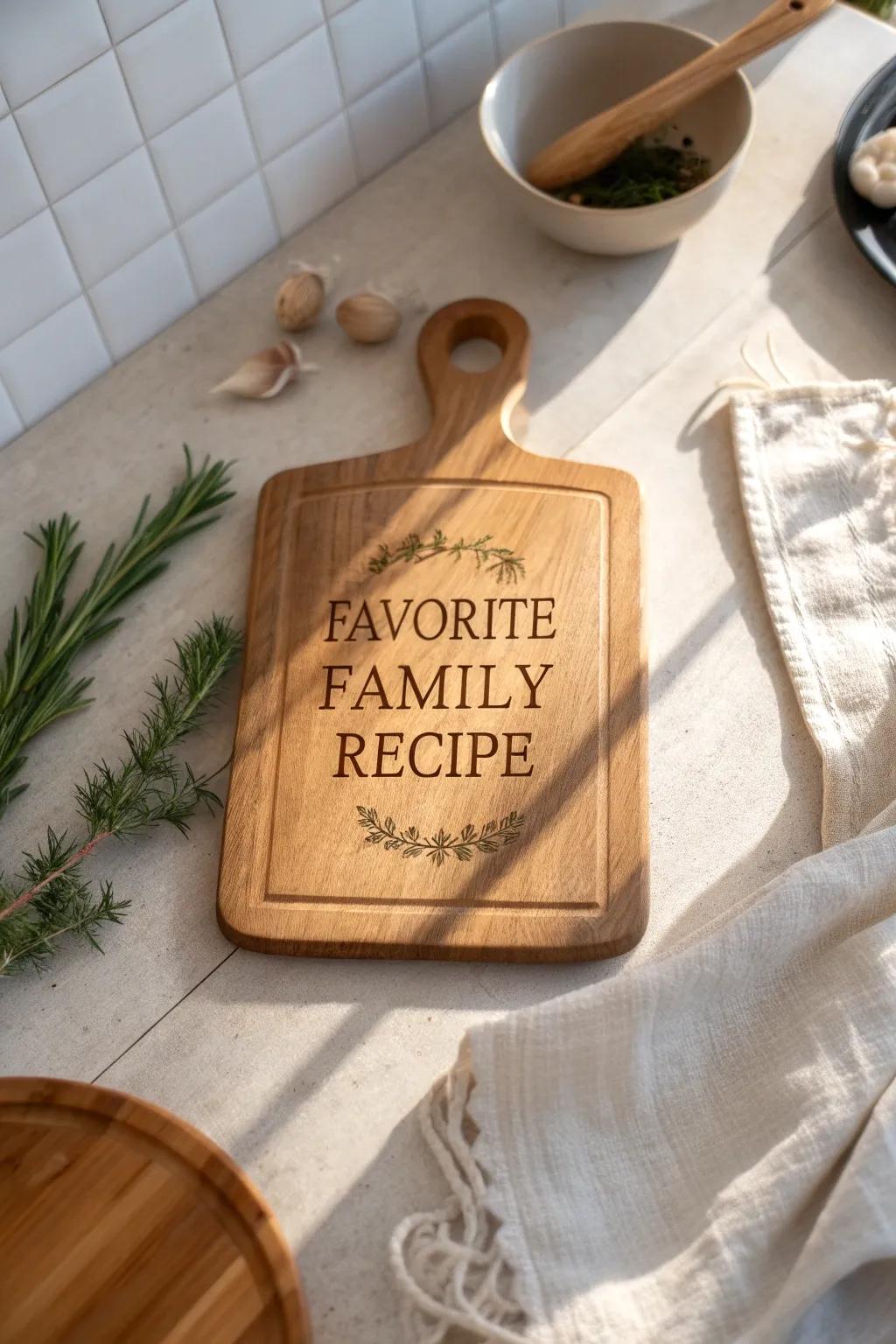 Pass down traditions with a cutting board engraved with a beloved family recipe.