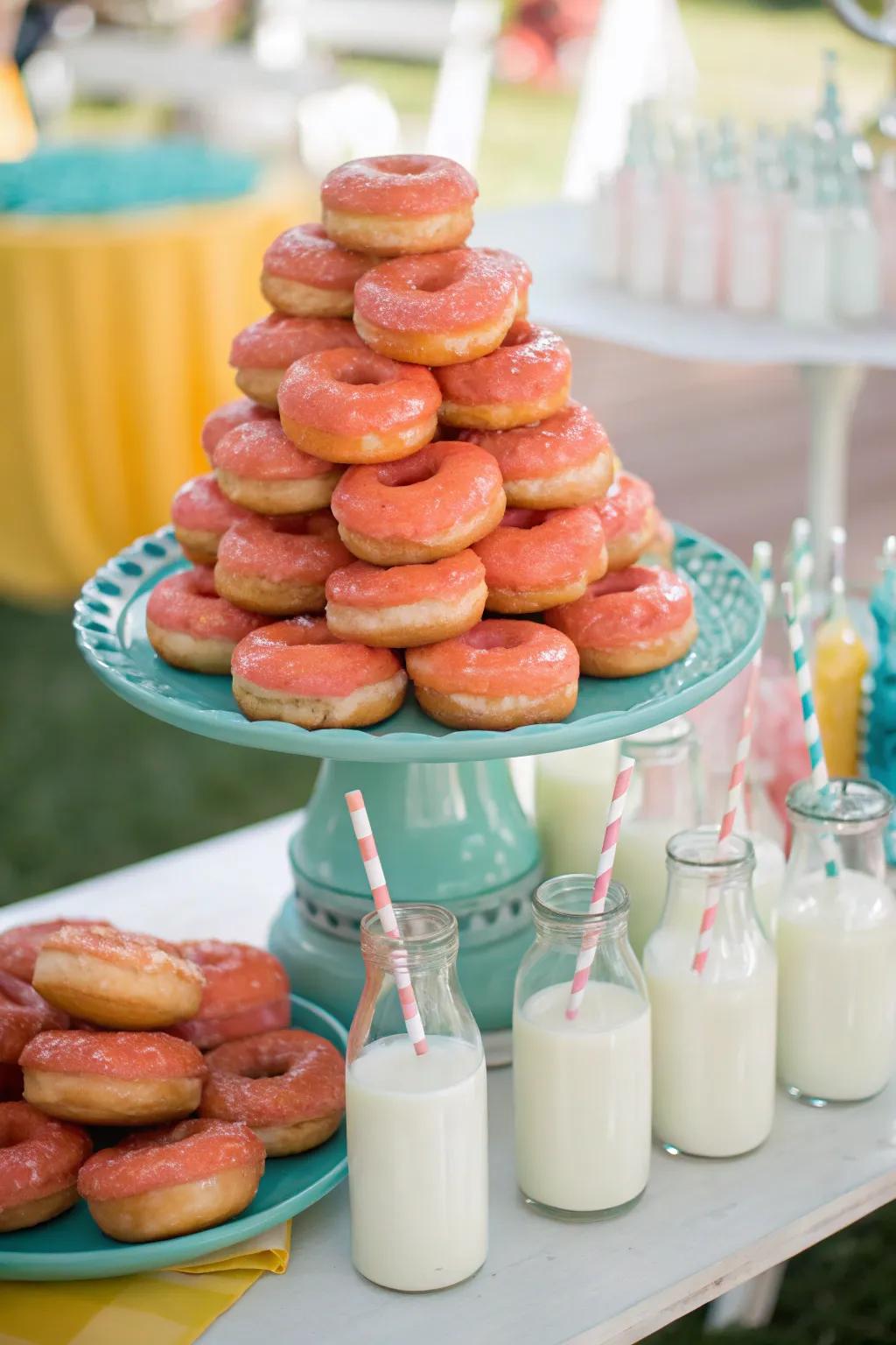 Charming donut and drink pairings bring joy to wedding guests of all ages. 🥛 #SweetPairings #WeddingJoy