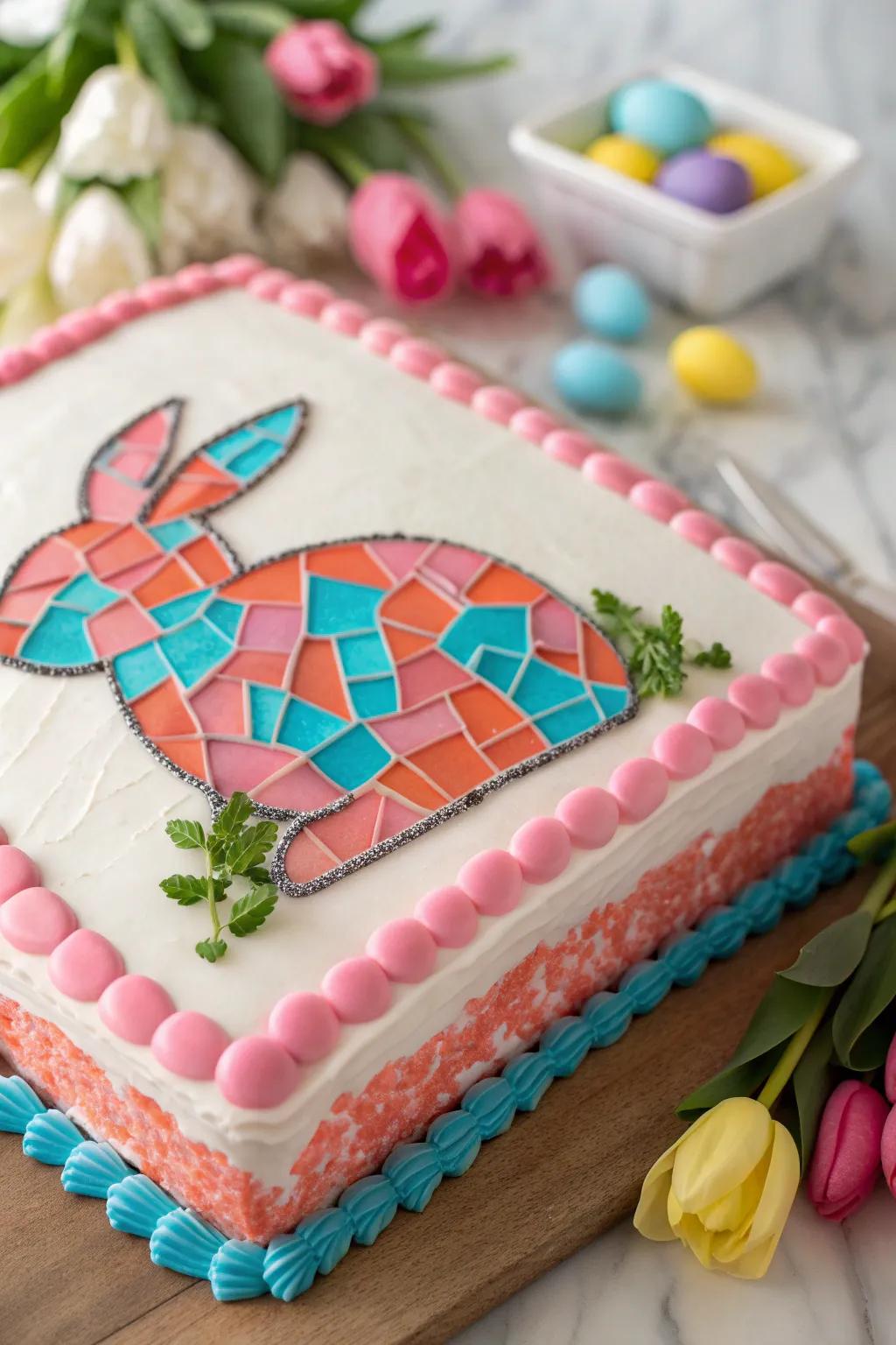 An intricate mosaic bunny that turns your cake into a work of art.