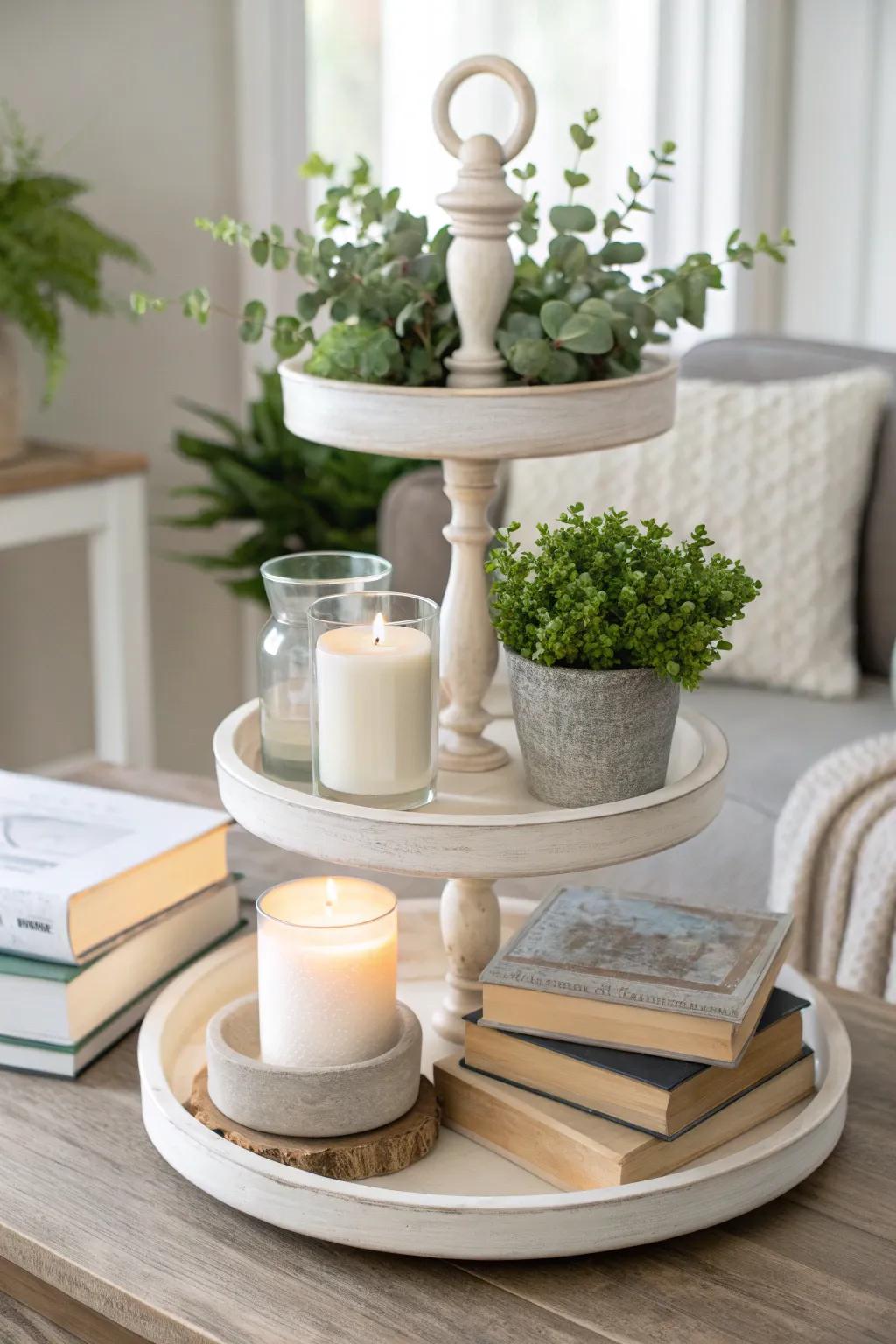 Find beauty in simplicity with a minimalist approach to your tiered tray.