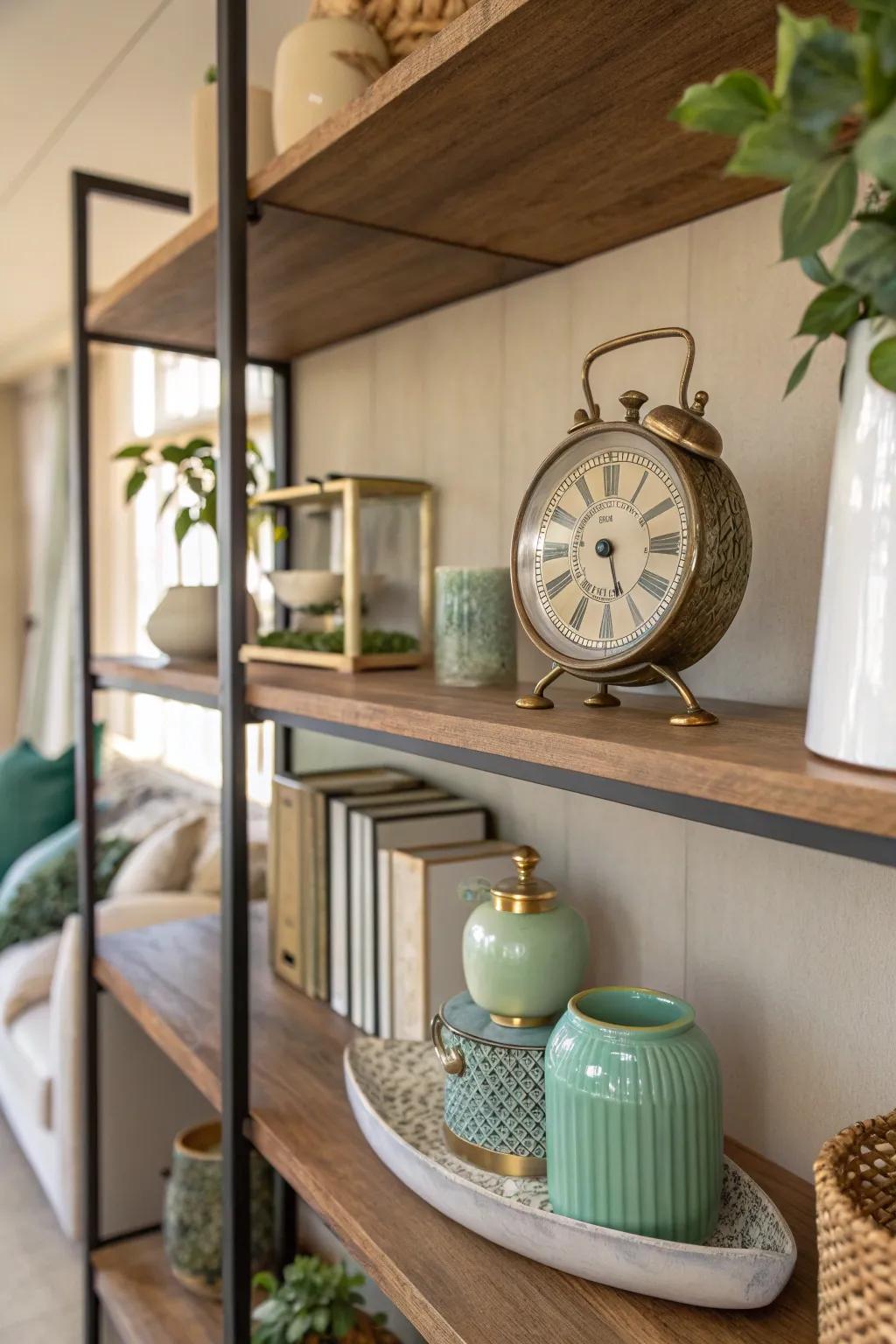 Mixing vintage with modern adds character and charm. 🕰️ #VintageCharm #ShelfStyling