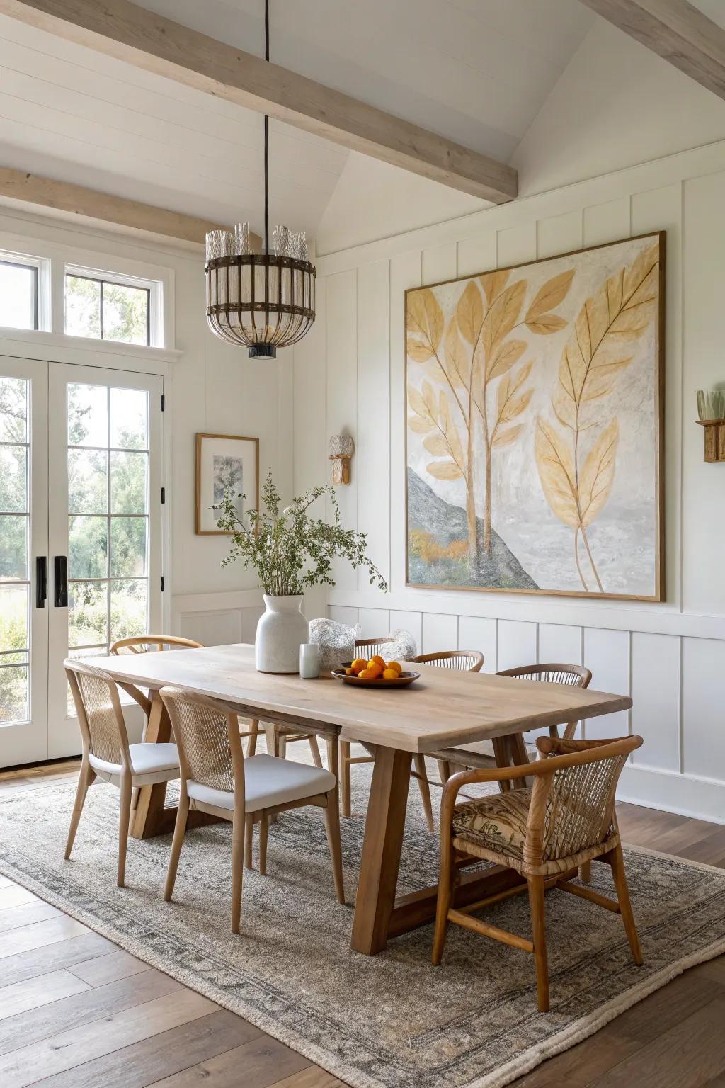 Custom art pieces add a personal touch, making your dining room uniquely yours.