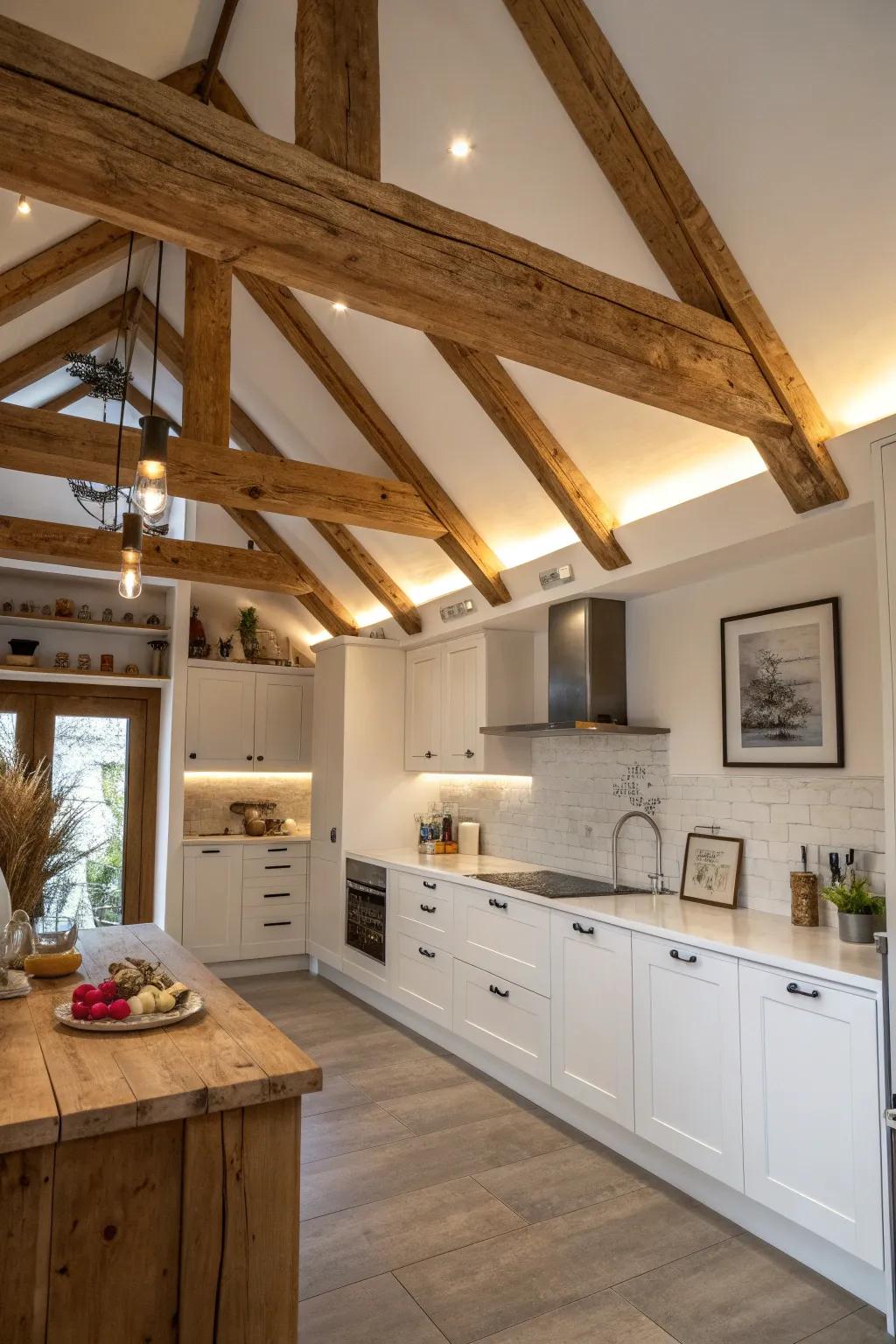 Add architectural charm with exposed wooden beams. 🏠 #CeilingDesign #HomeInspo