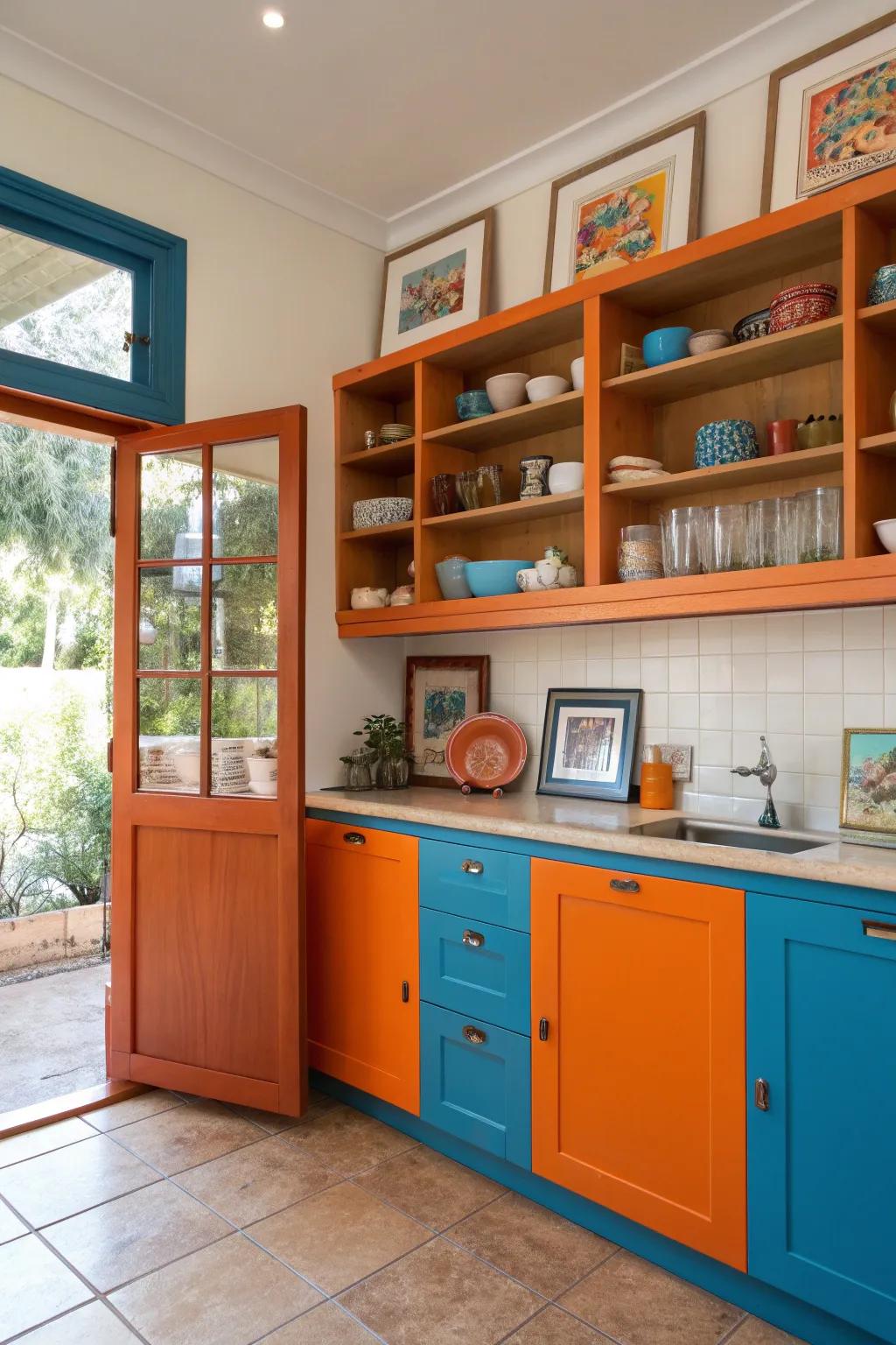 Turn your kitchen into a personal gallery with open shelving for artwork and photos.
