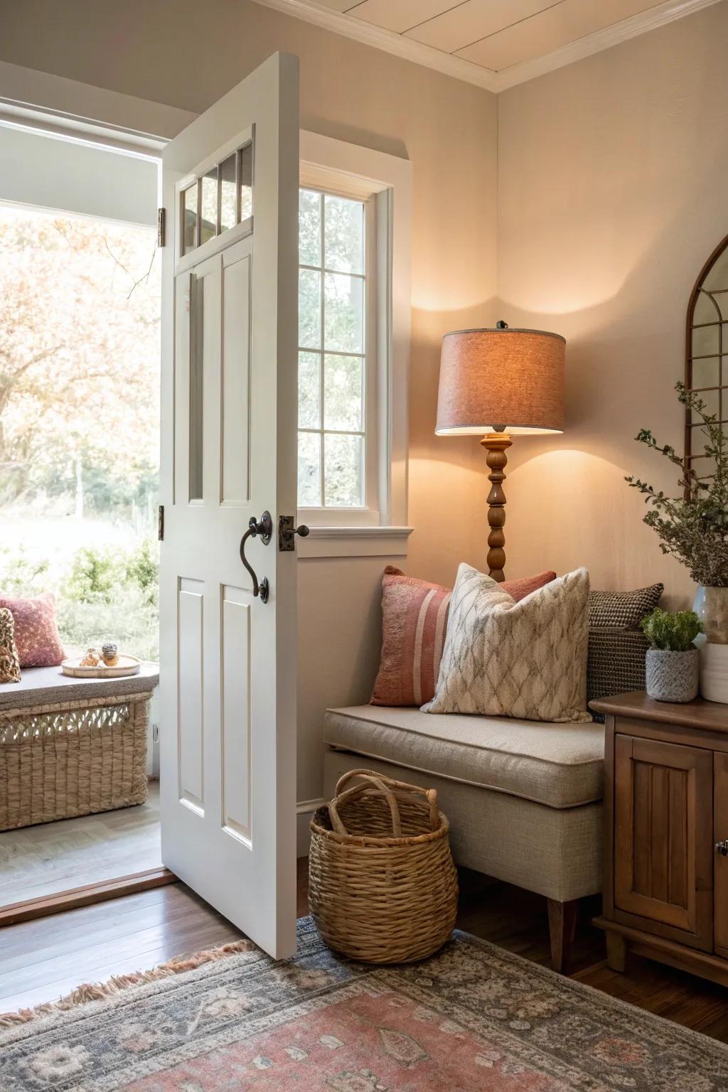 A cozy seating nook adds warmth and hospitality to your entry space. 🪑✨ #SeatingNook #EntrywayComfort