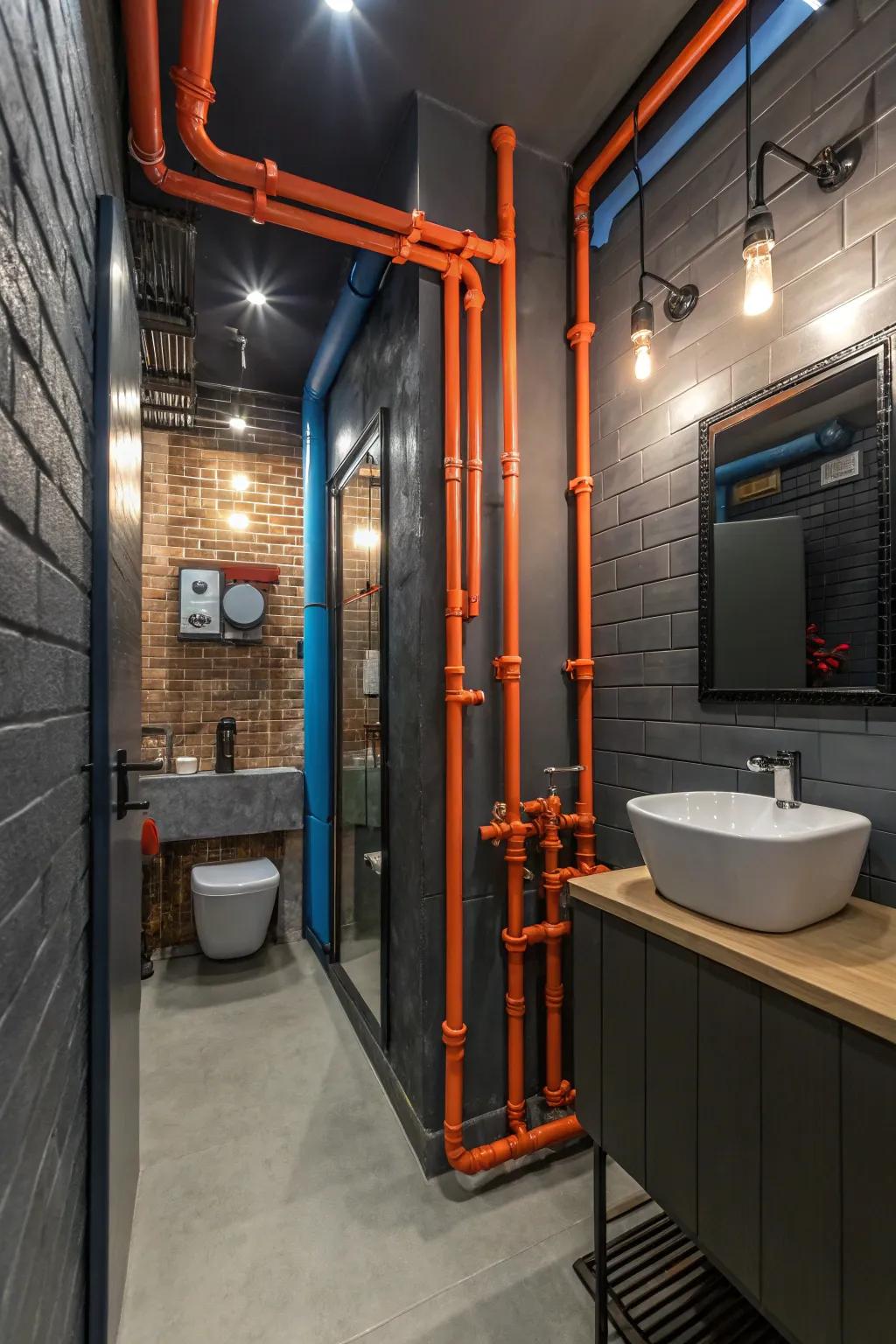 Industrial looks add edgy character to small bathroom designs. #IndustrialDesign #UrbanStyle
