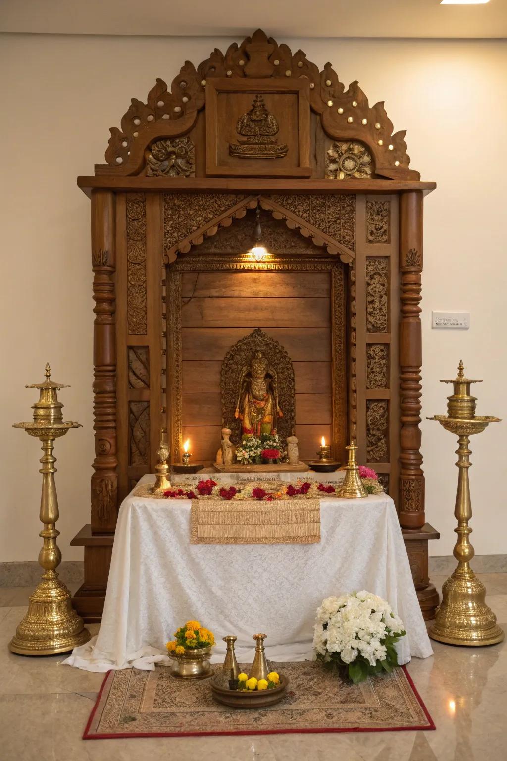 Frame your deity with a sacred backdrop, adding depth and serenity to the pooja setting.
