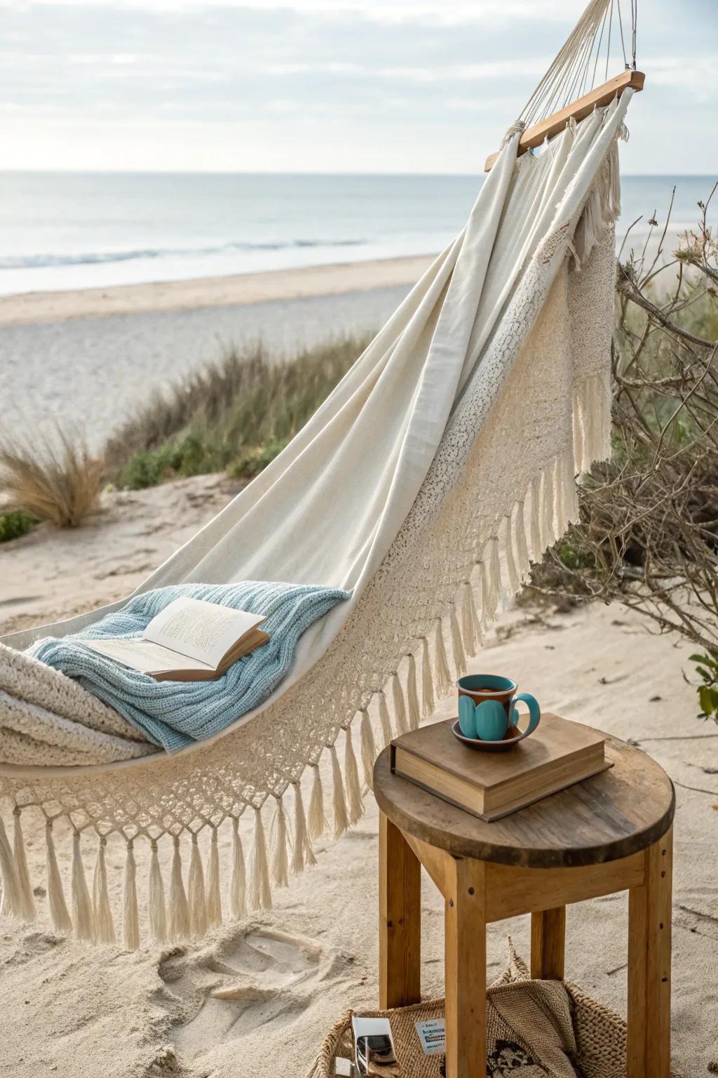 Swing into serenity with a beach hammock. 🏖️🌴 #Relaxation #BeachLife