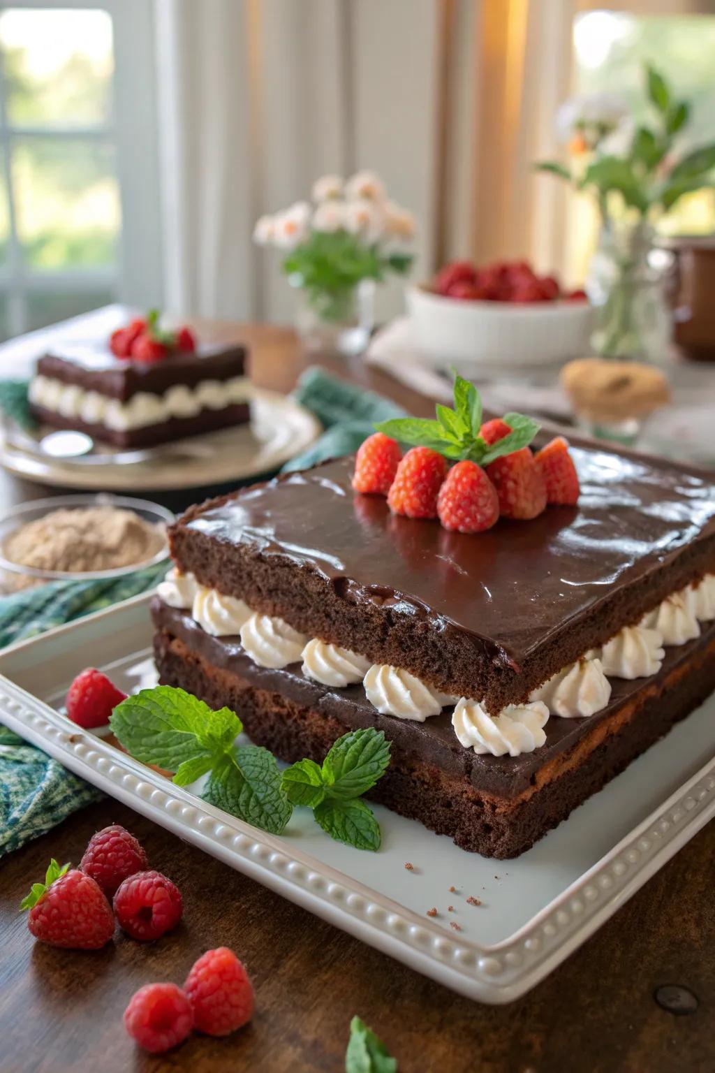 Surprise with a creamy layer inside your sheet cake. #LayeredLove #CreamySurprise 🍰