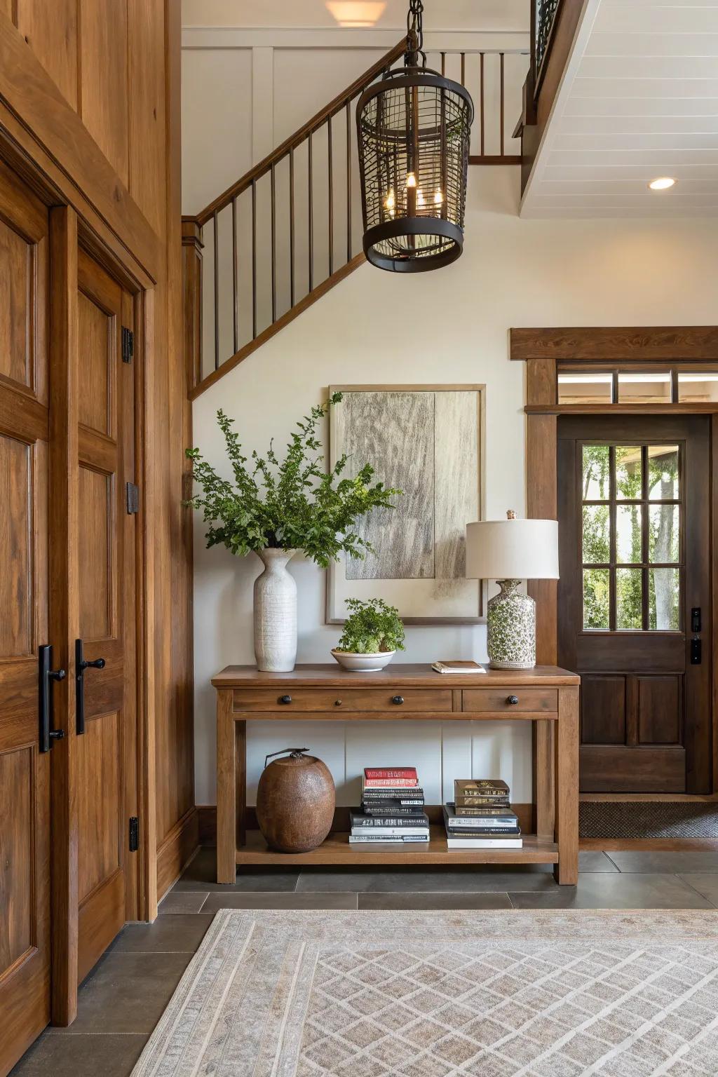 Embrace the warmth of wood for a welcoming entryway atmosphere. 🌿 #WoodDecor
