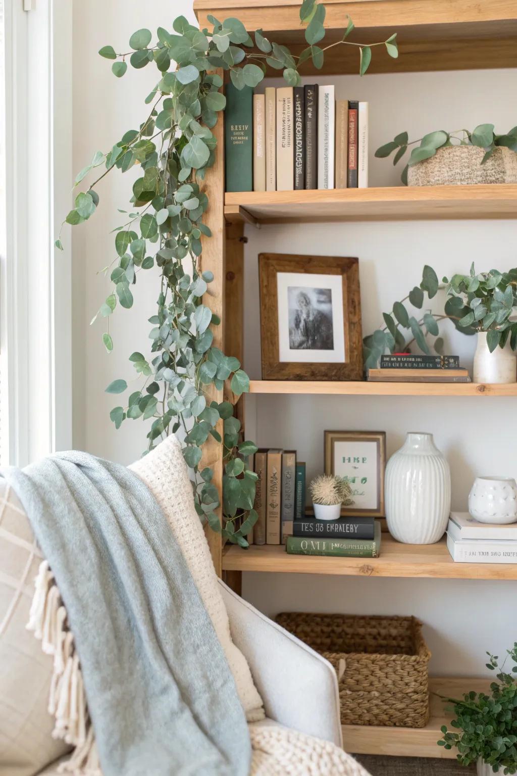Elevate your bookshelf with the subtle elegance of eucalyptus.