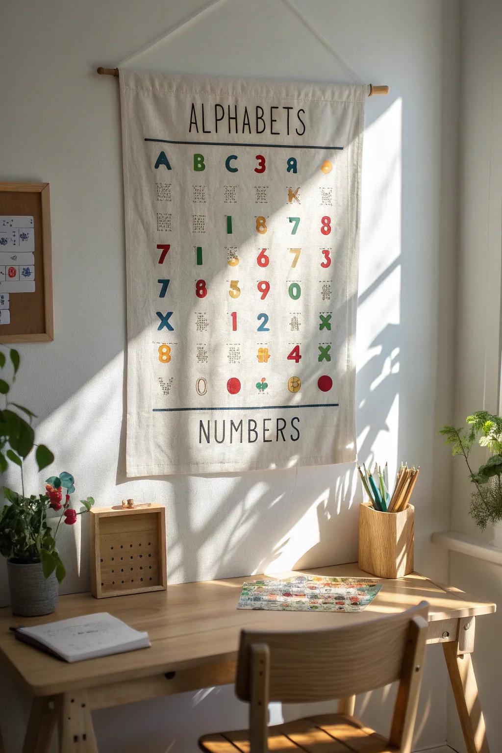Turn learning into play with an interactive fabric bulletin board in your child's room.