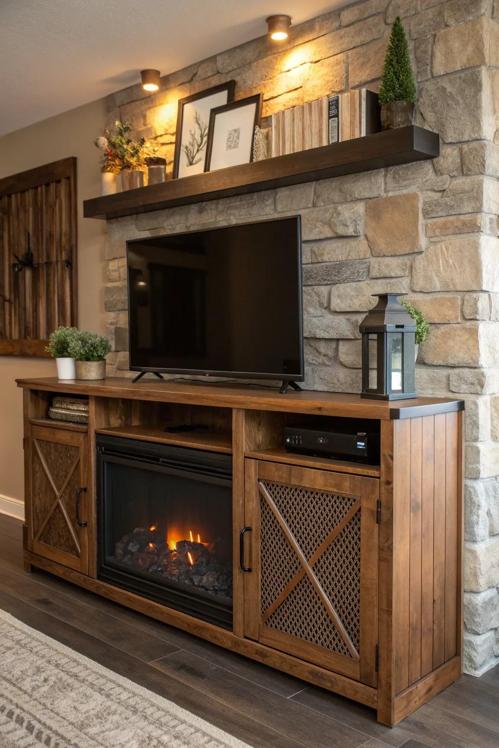 Seamlessly blend technology with design using a hidden TV cabinet above your fireplace. #SmartDesign #HomeTech