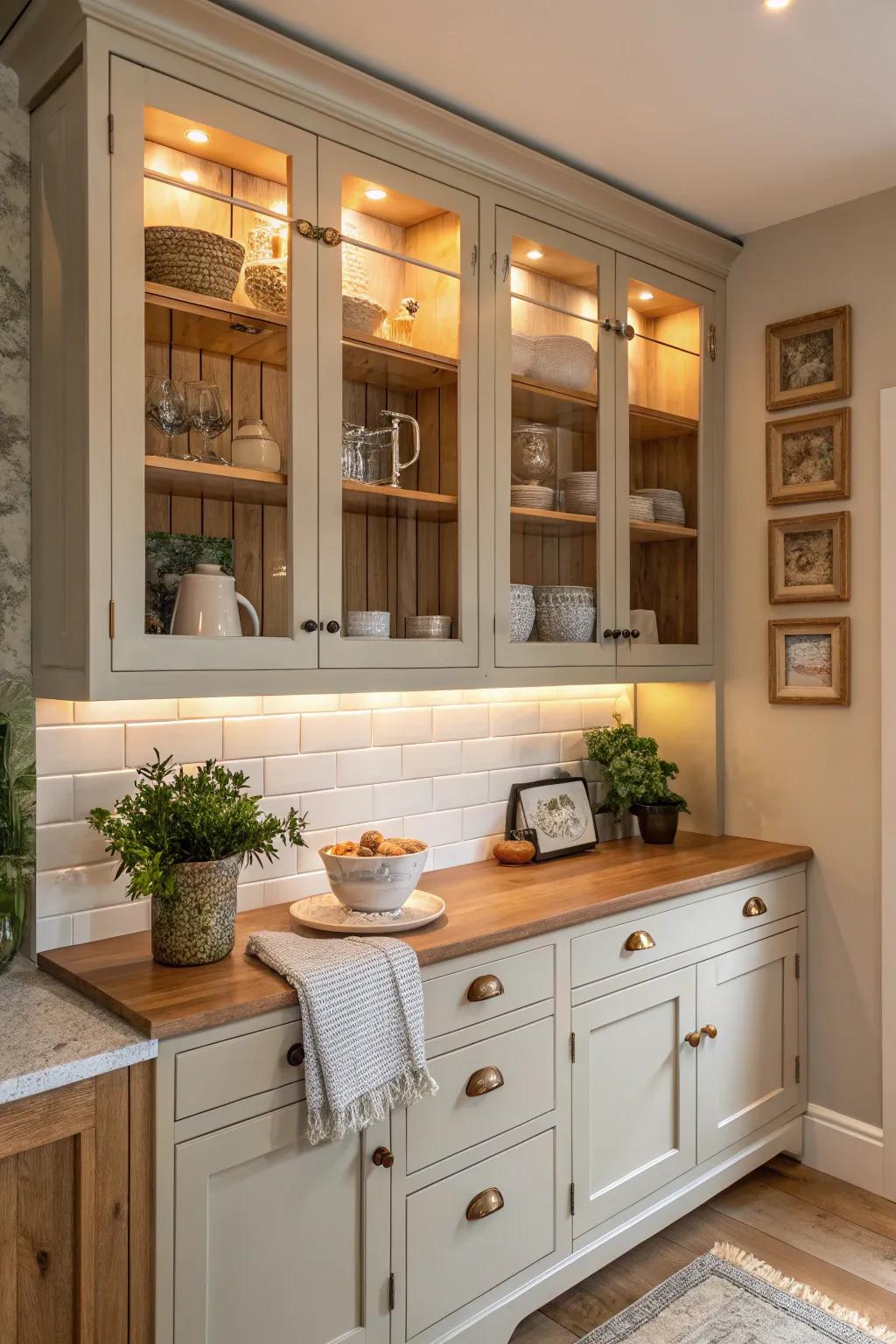 Add dynamic interest to your kitchen with varying shelf heights, perfect for eclectic displays. #EclecticDesign #OpenShelving #KitchenCreativity