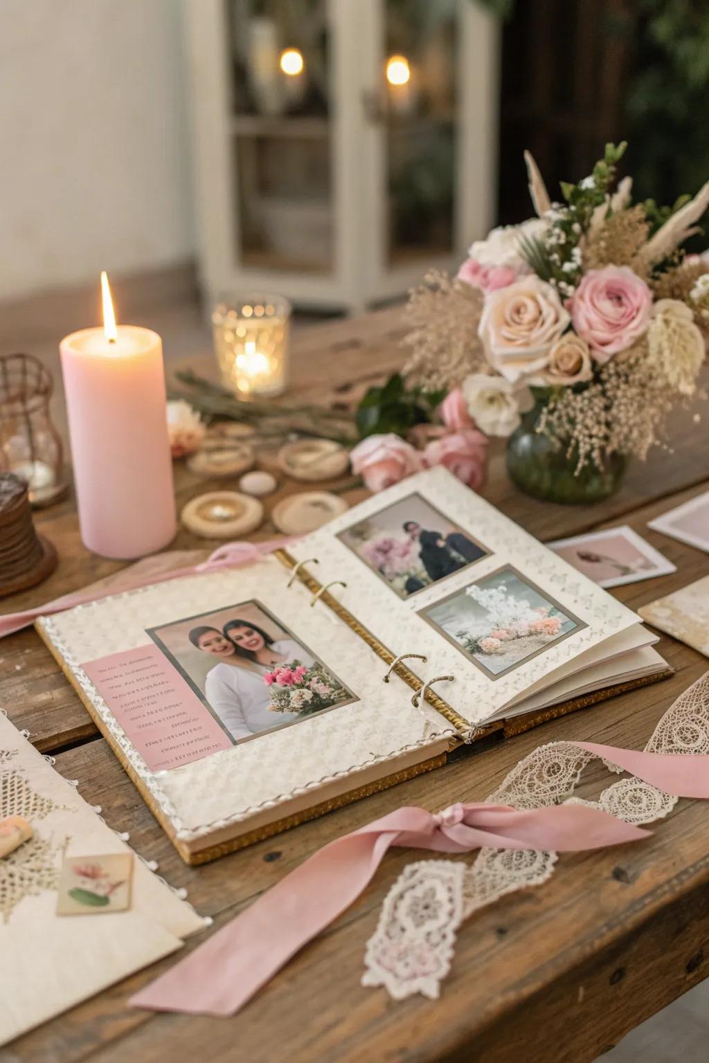 Capture the essence of your love story in a scrapbook that tells a tale of beautiful memories.