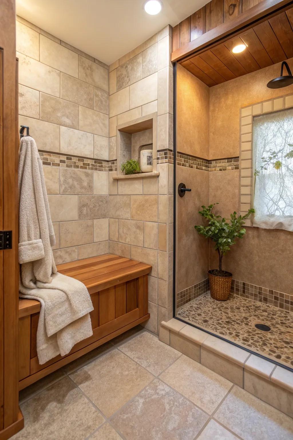 Shower benches add comfort and a touch of luxury to small bathrooms.