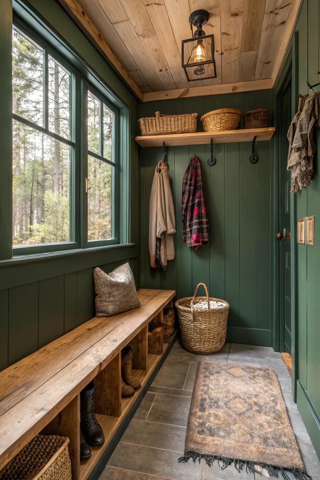 Keep your cabin clutter-free with a handy mudroom for all your outdoor gear.