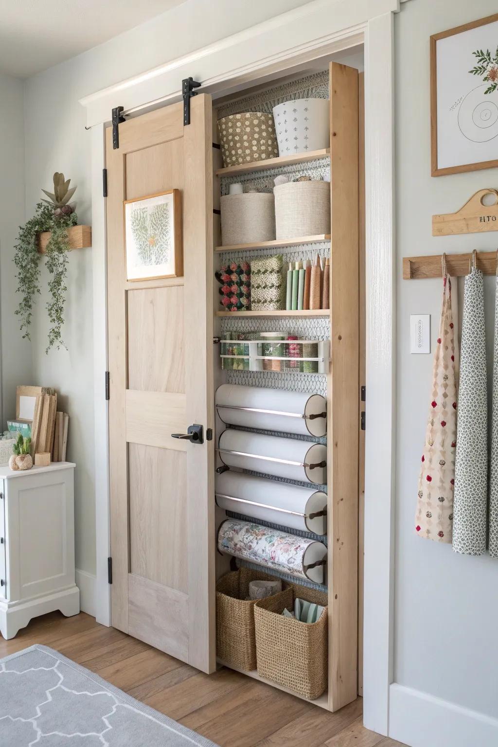 Wrap up your storage woes with a door-mounted gift wrap station for all your festive needs.