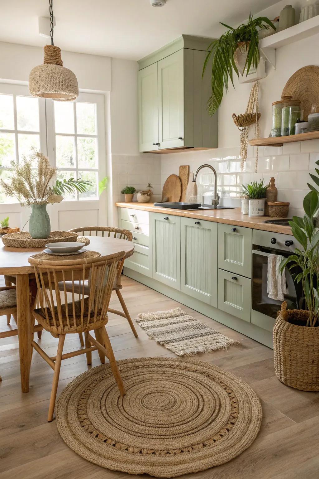 Enhance the organic feel of your kitchen with natural fiber elements that add texture and warmth. 🌿 #NaturalTextures #BohoLiving