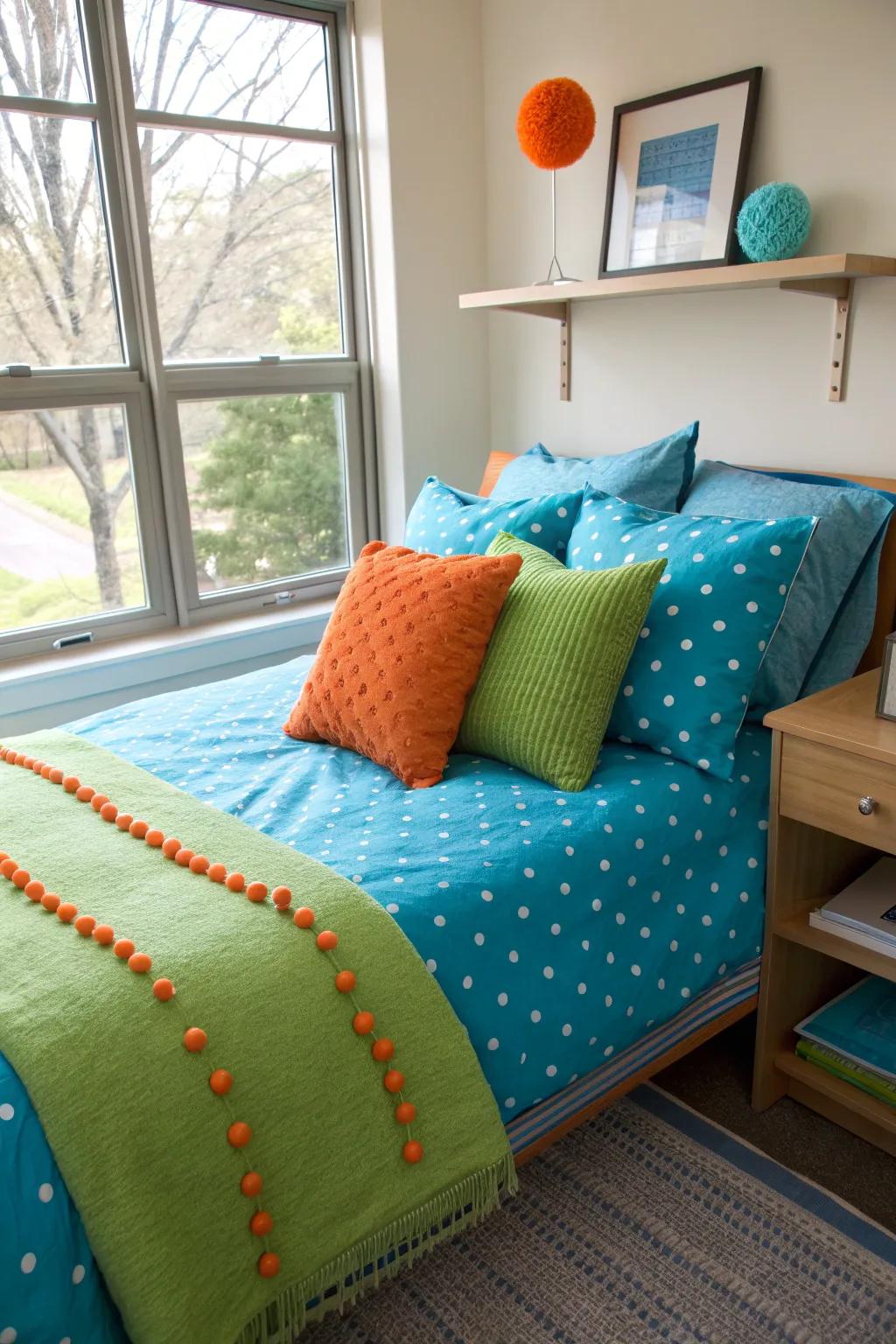 Brighten your dorm with colorful pillows that add energy and fun. 🌈 #ColorPop #DormStyle