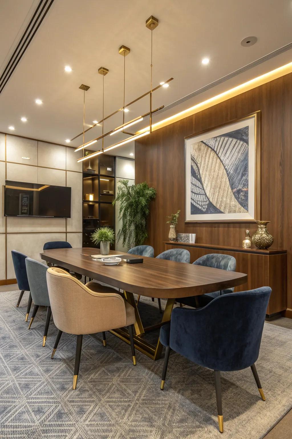 Facilitate discussions with a stylish meeting area.