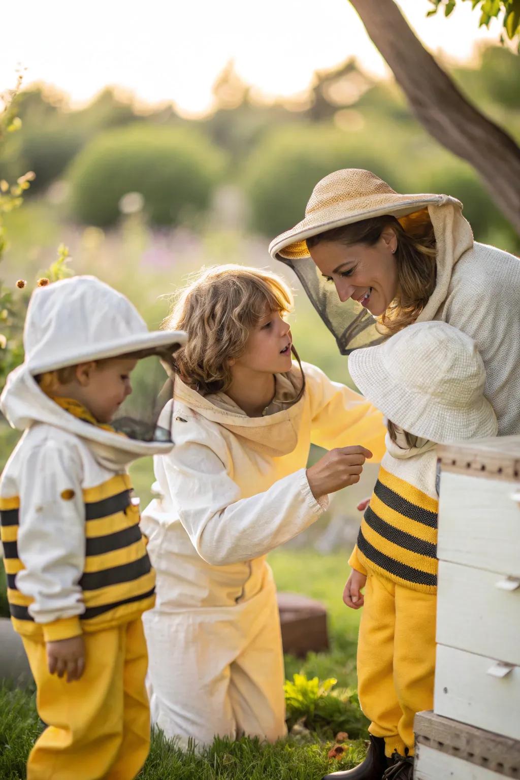 Buzz into Halloween with these charming beekeeper and bees costumes! 🐝🌼 #BeeCostumes #NatureLovers