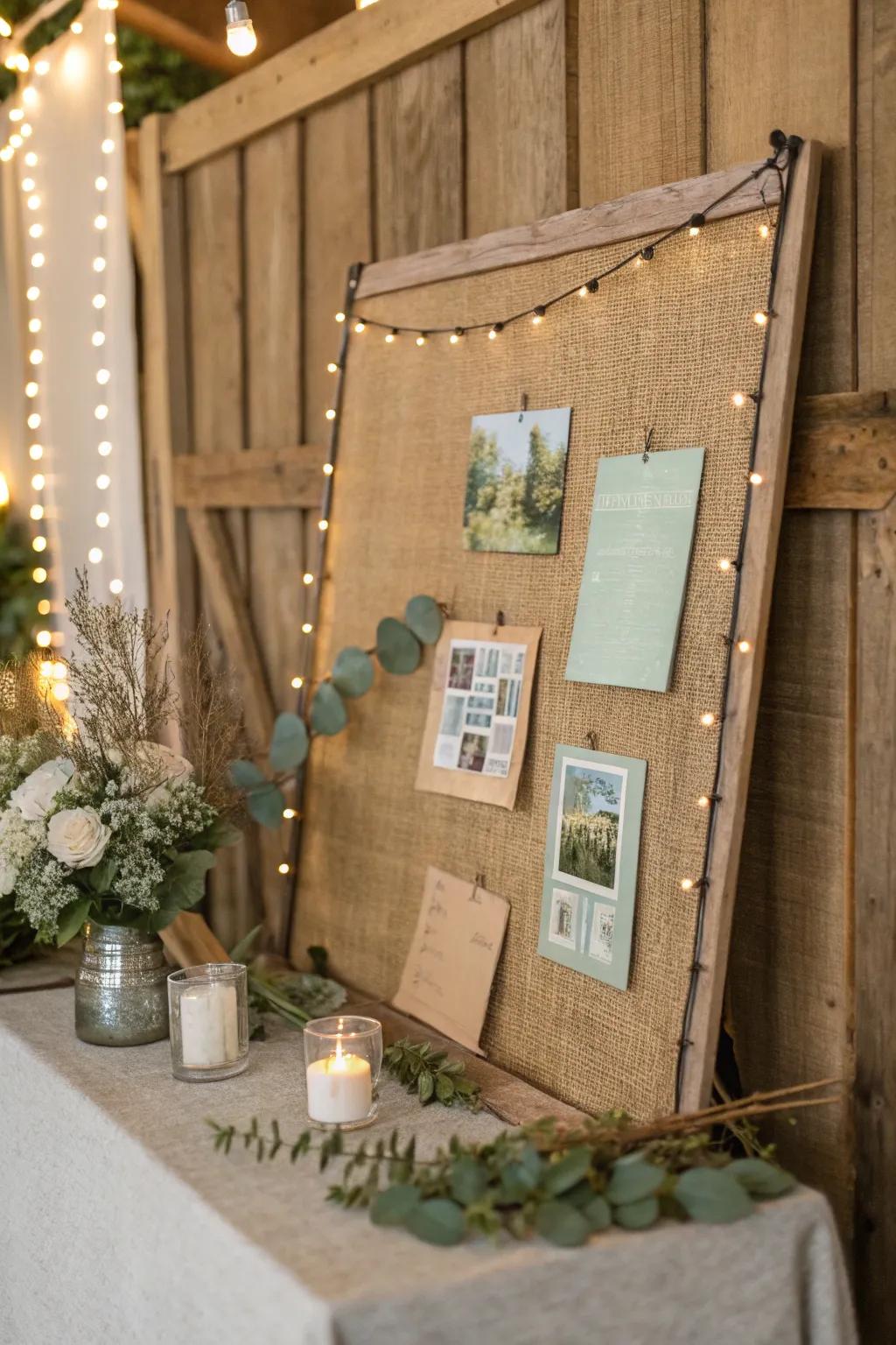 Add rustic charm to your decor with burlap-covered bulletin boards.