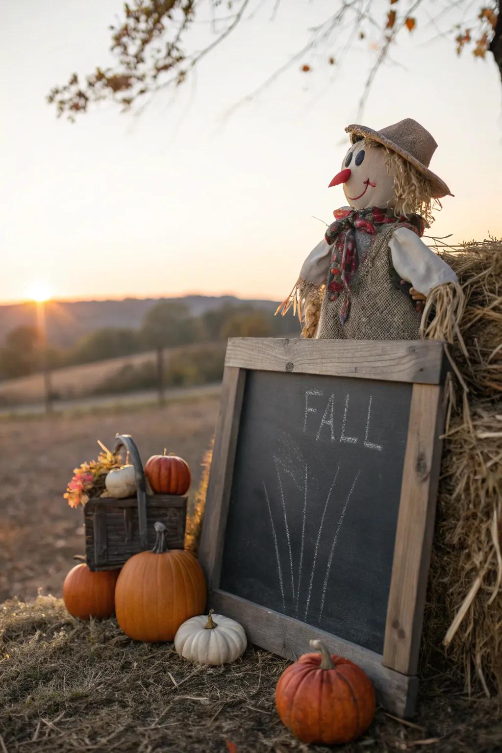 Bring a playful touch to your whiteboard with a whimsical scarecrow design.